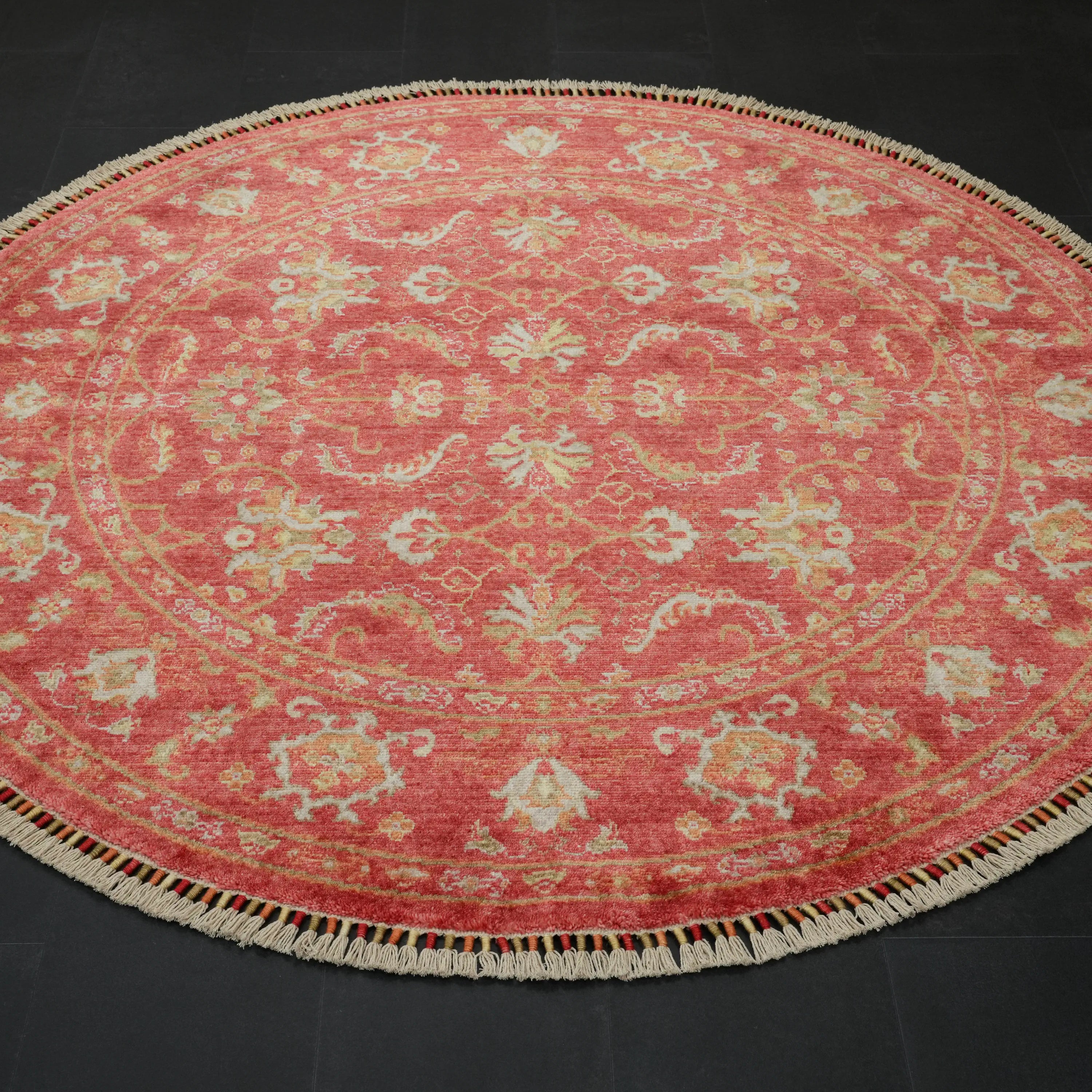 Zade Serisi Uşak Desenli Kırmızı Tencel Tezgah Dokuma Doğal Halı