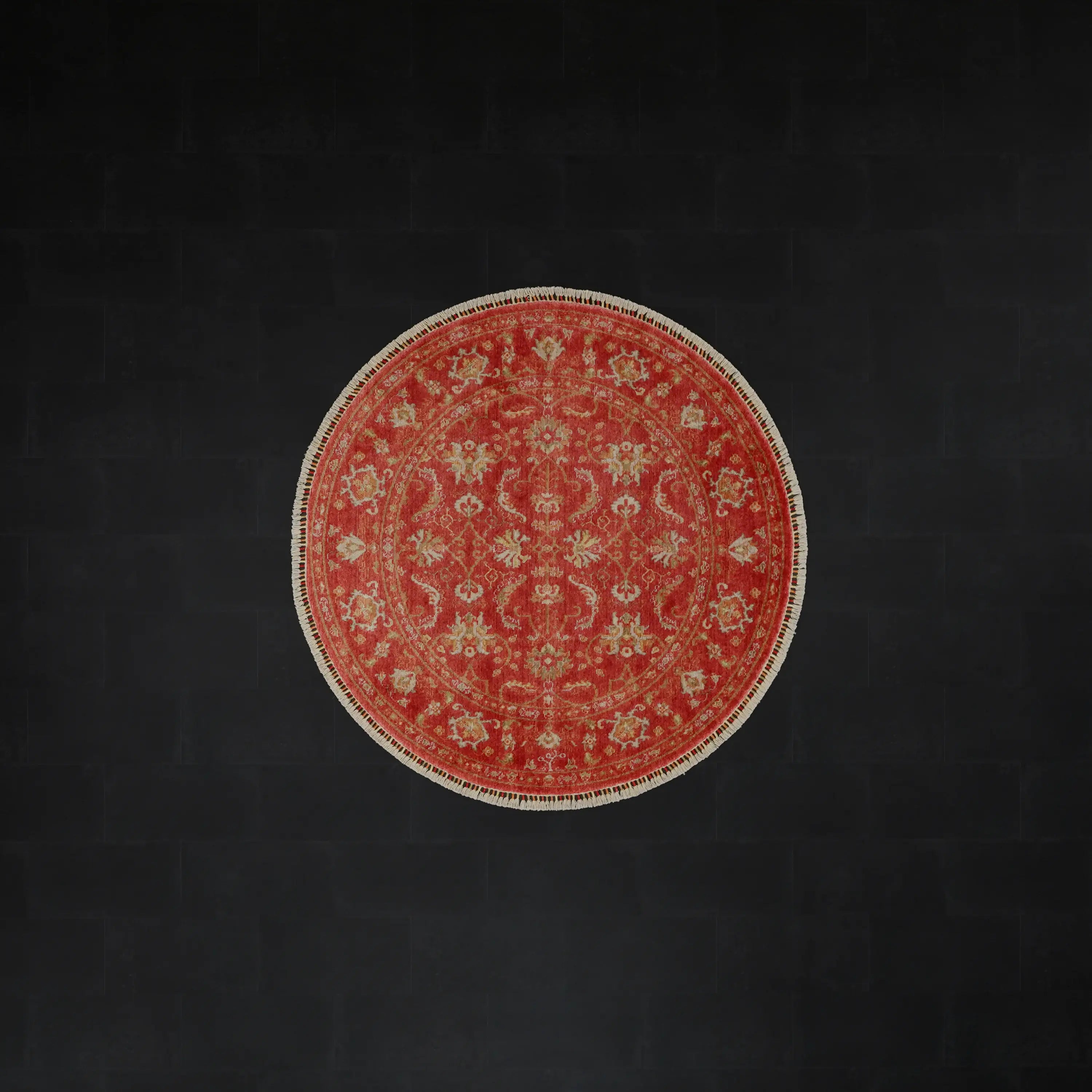 Zade Serisi Uşak Desenli Kırmızı Tencel Tezgah Dokuma Doğal Halı