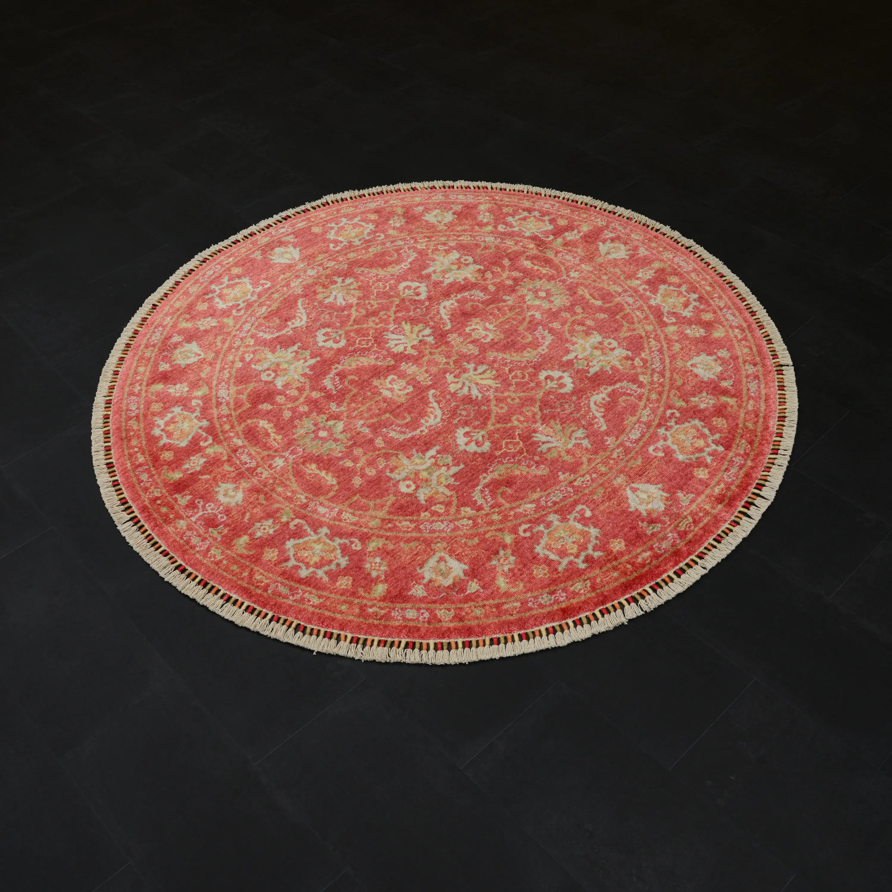 Zade Serisi Uşak Desenli Kırmızı Tencel Tezgah Dokuma Doğal Halı