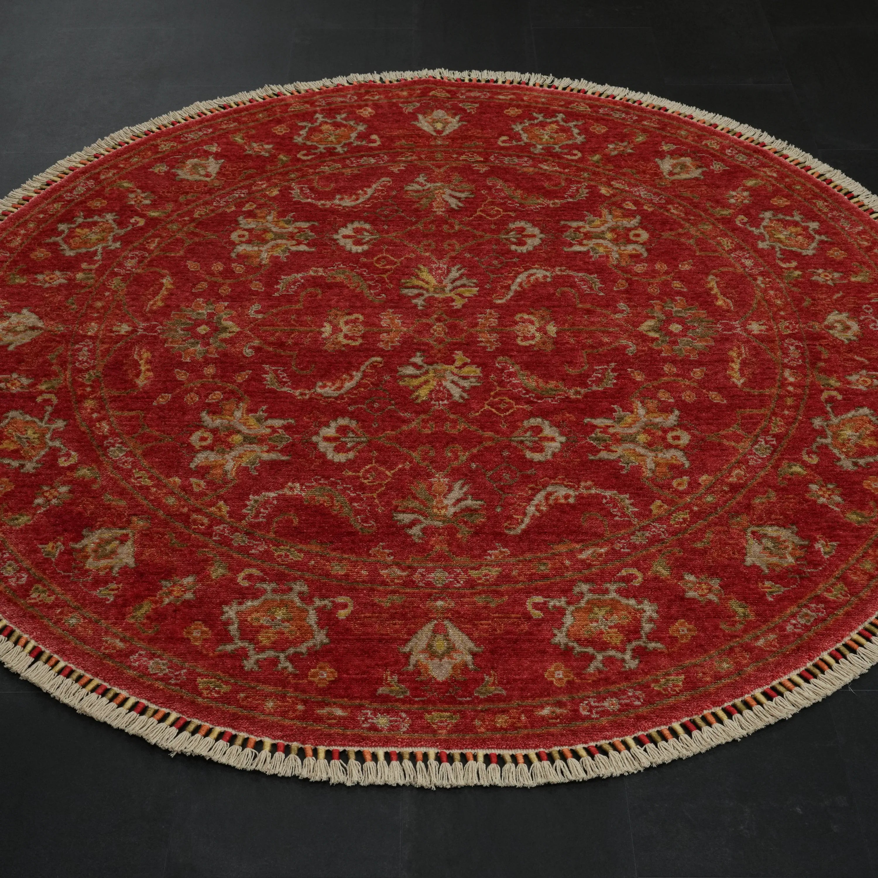 Zade Serisi Uşak Desenli Kırmızı Tencel Tezgah Dokuma Doğal Halı