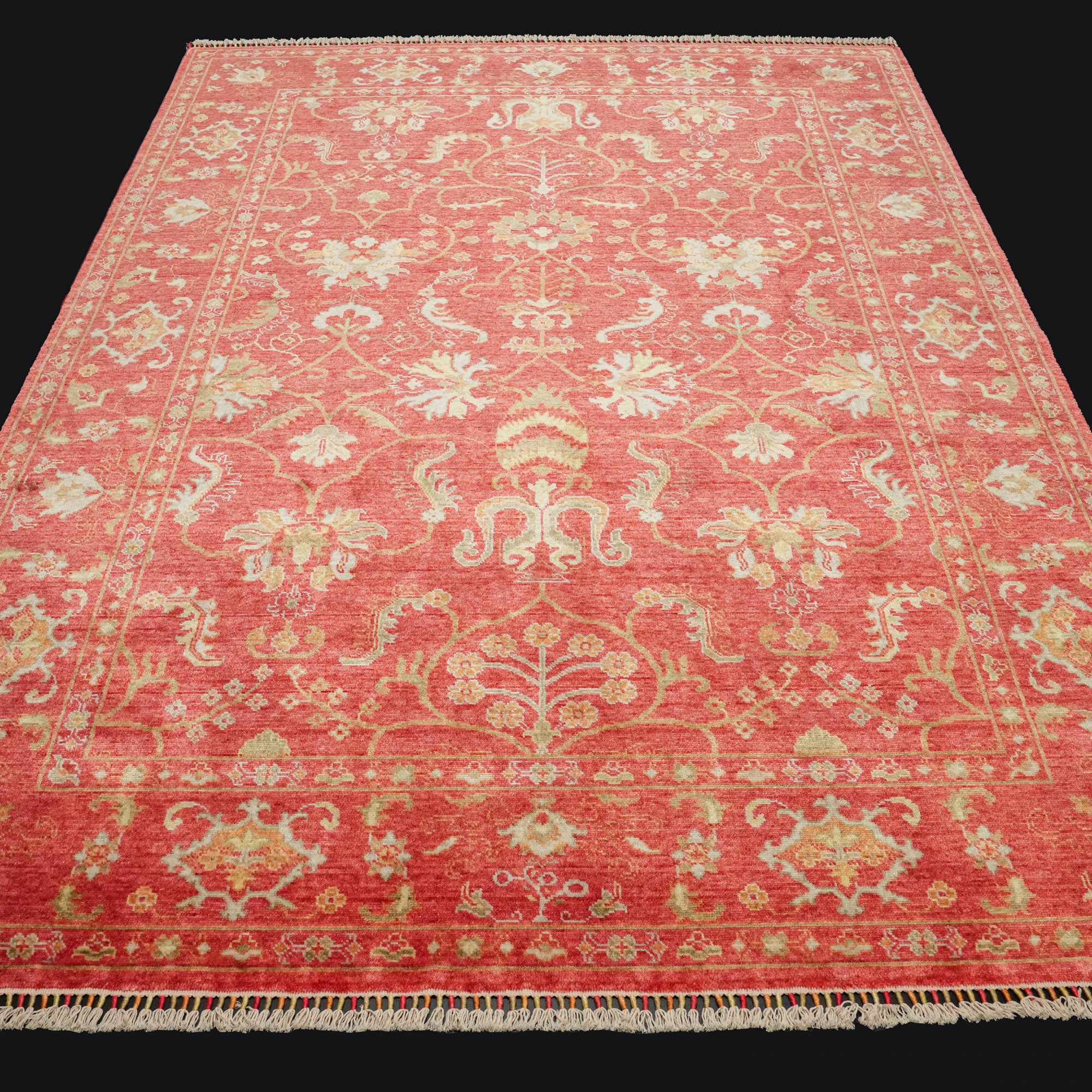 Zade Serisi Uşak Desenli Kırmızı Tezgah Dokuma Doğal Halı