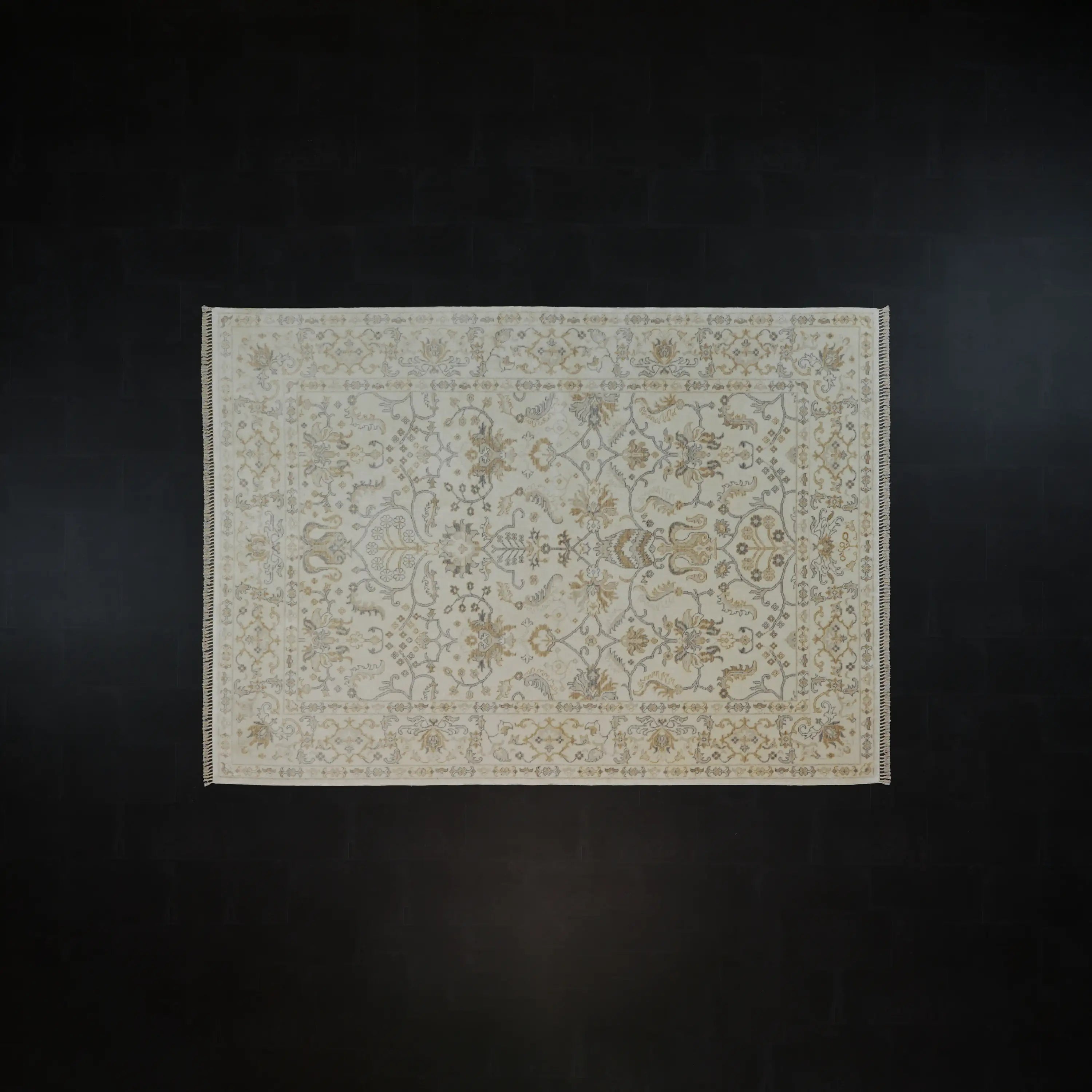 Zade Serisi Uşak Desenli Krem Tencel Tezgah Dokuma Halı