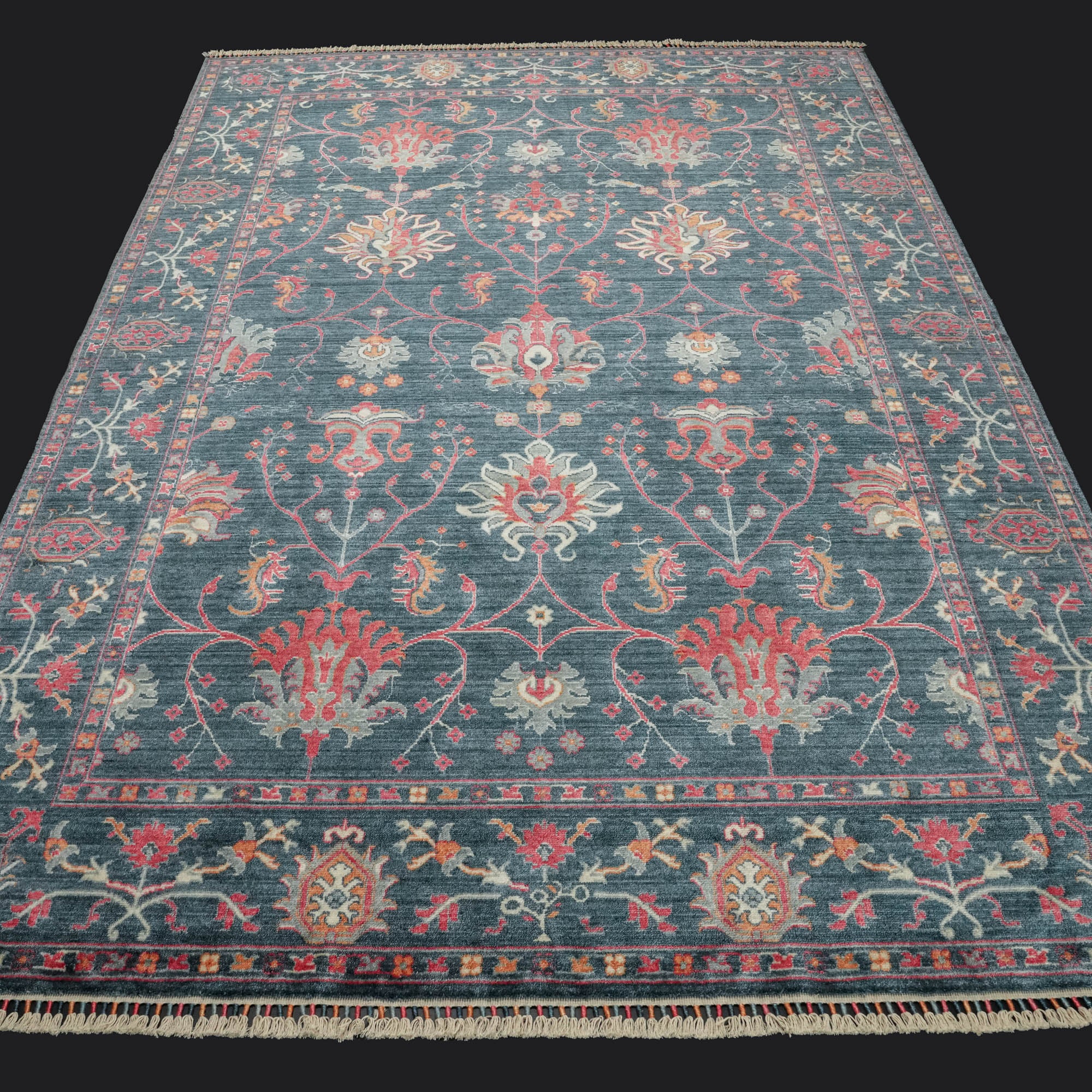 Zade Serisi Uşak Desenli Lacivert Tezgah Dokuma Doğal Halı