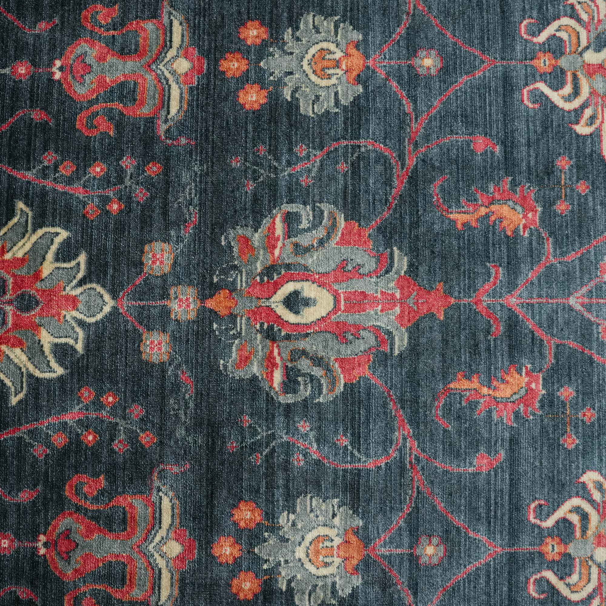 Zade Series Uşak Patterned Navy Blue Loom Woven Natural Rug