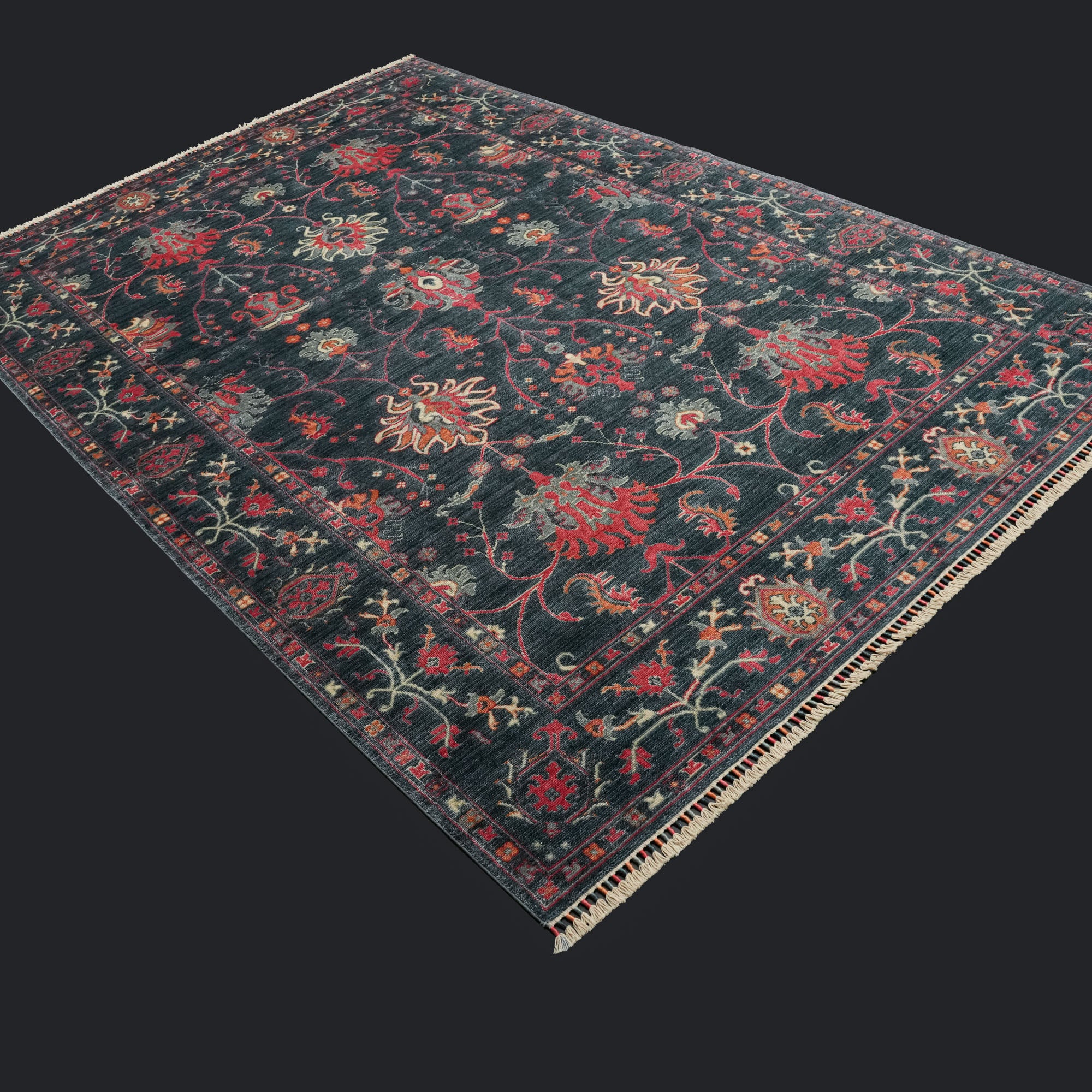 Zade Series Uşak Patterned Navy Blue Special Loom Woven Natural Carpet