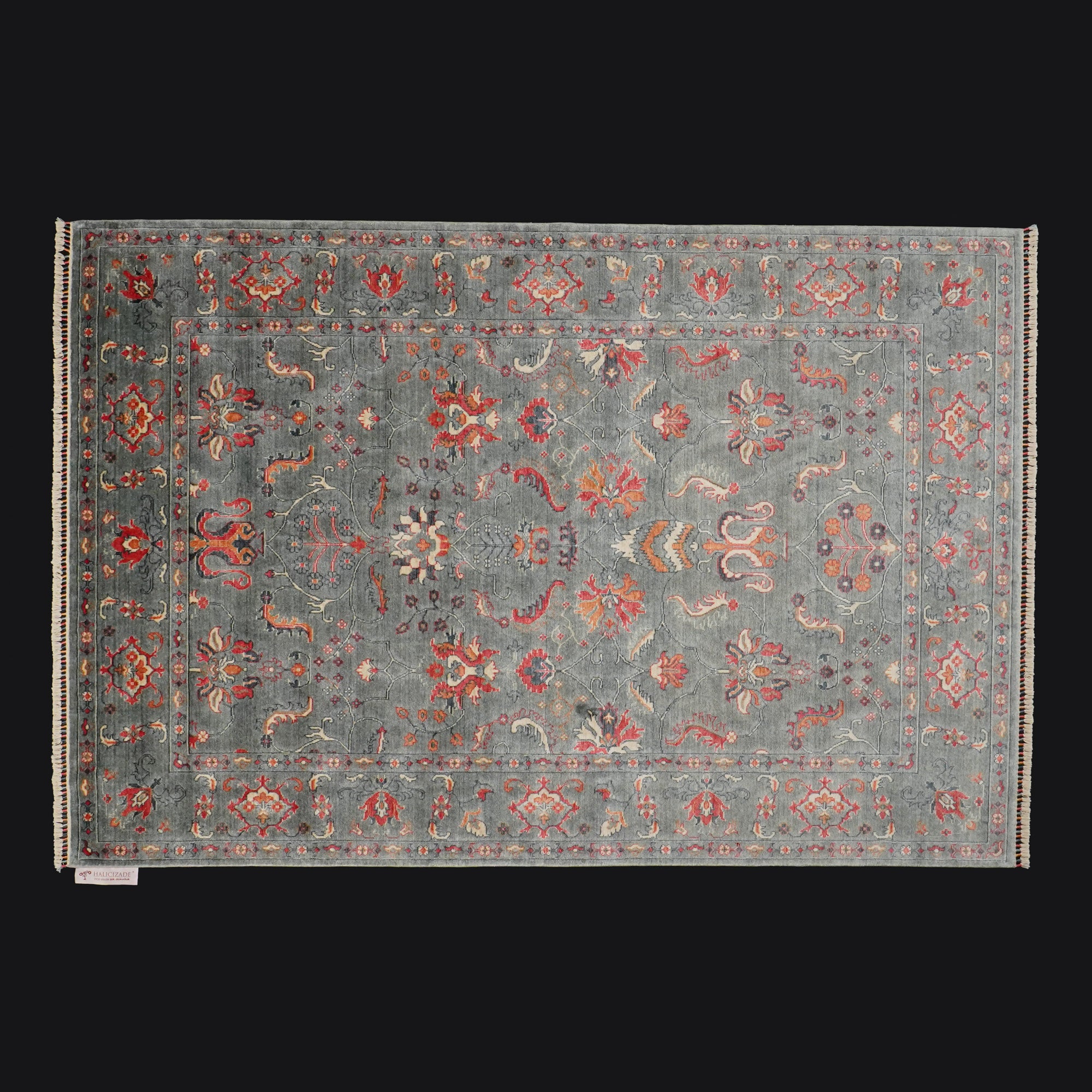 Zade Series Uşak Patterned Turquoise Loom-Woven Natural Rug
