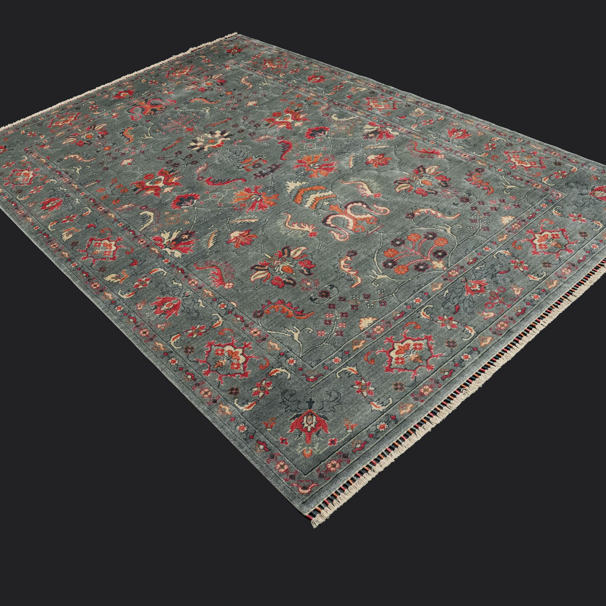 Zade Series Uşak Patterned Turquoise Loom-Woven Natural Rug