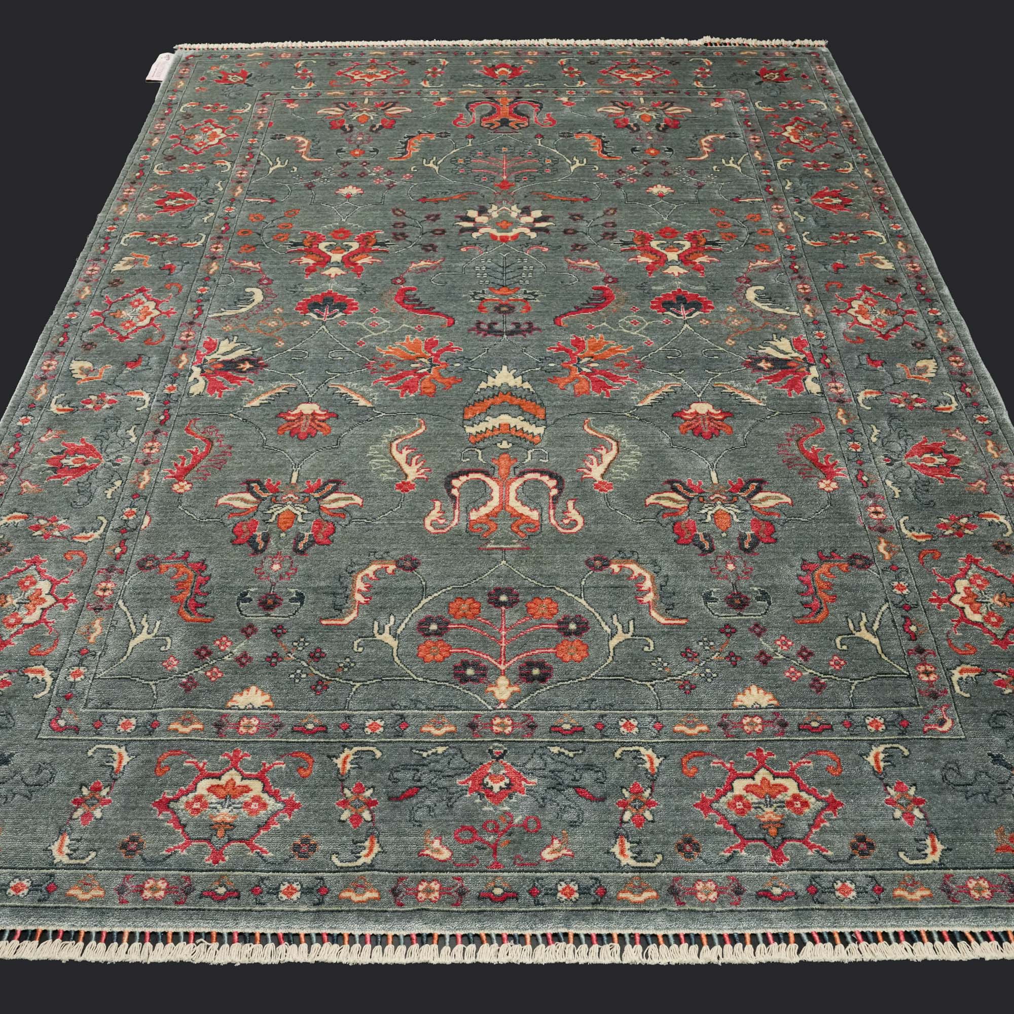 Zade Series Uşak Patterned Turquoise Loom-Woven Natural Rug