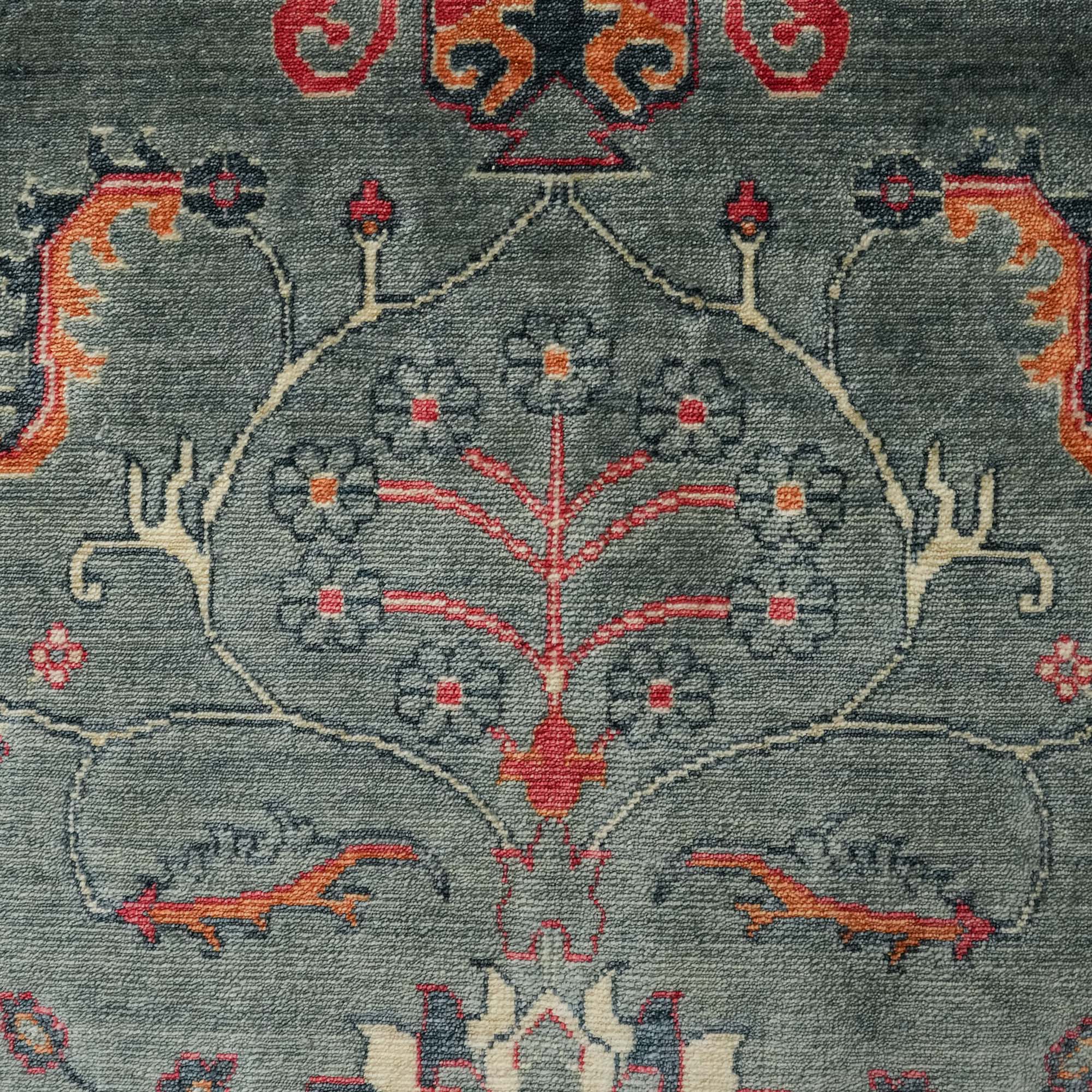 Zade Series Uşak Patterned Turquoise Loom-Woven Natural Rug