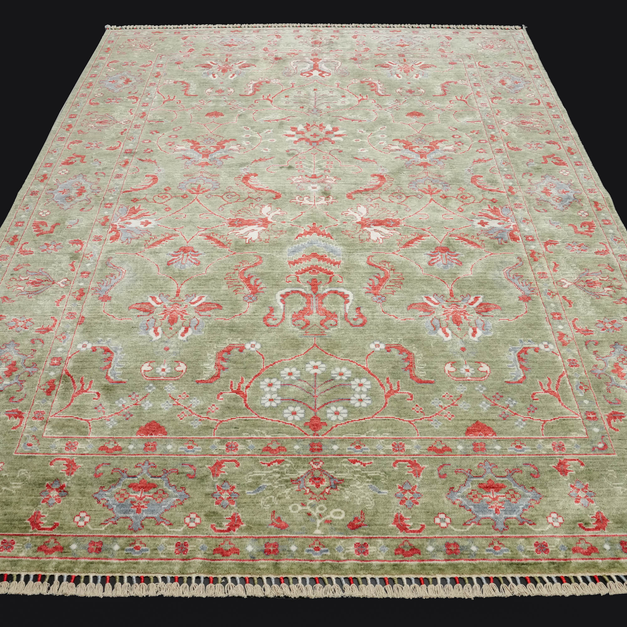 Zade Series Uşak Patterned Green Loom Woven Natural Carpet