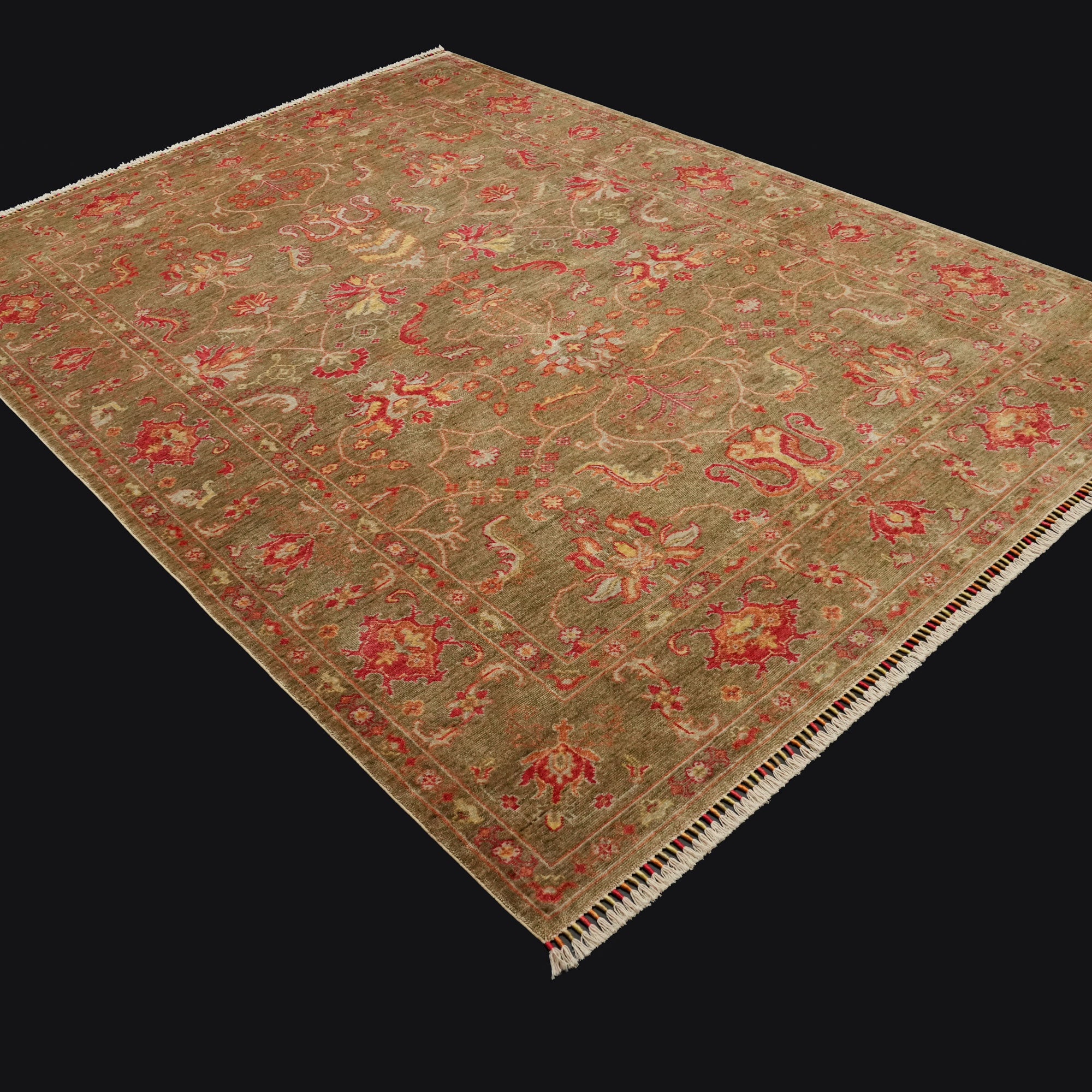 Zade Series Uşak Patterned Green Loom Woven Natural Carpet