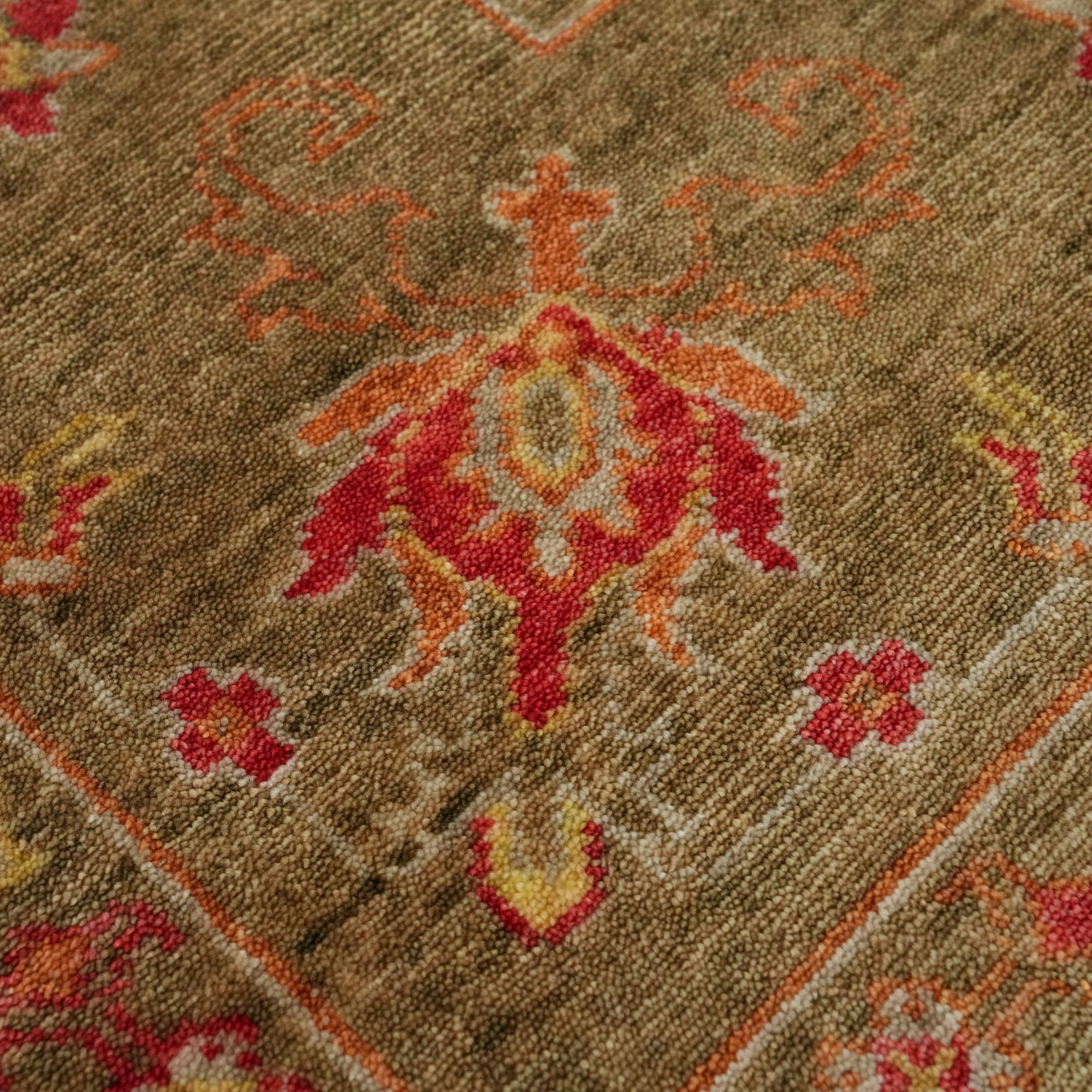 Zade Series Uşak Patterned Green Loom Woven Natural Carpet