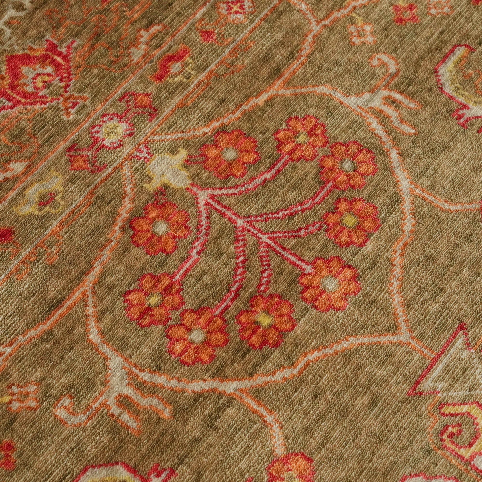 Zade Series Uşak Patterned Green Loom Woven Natural Carpet