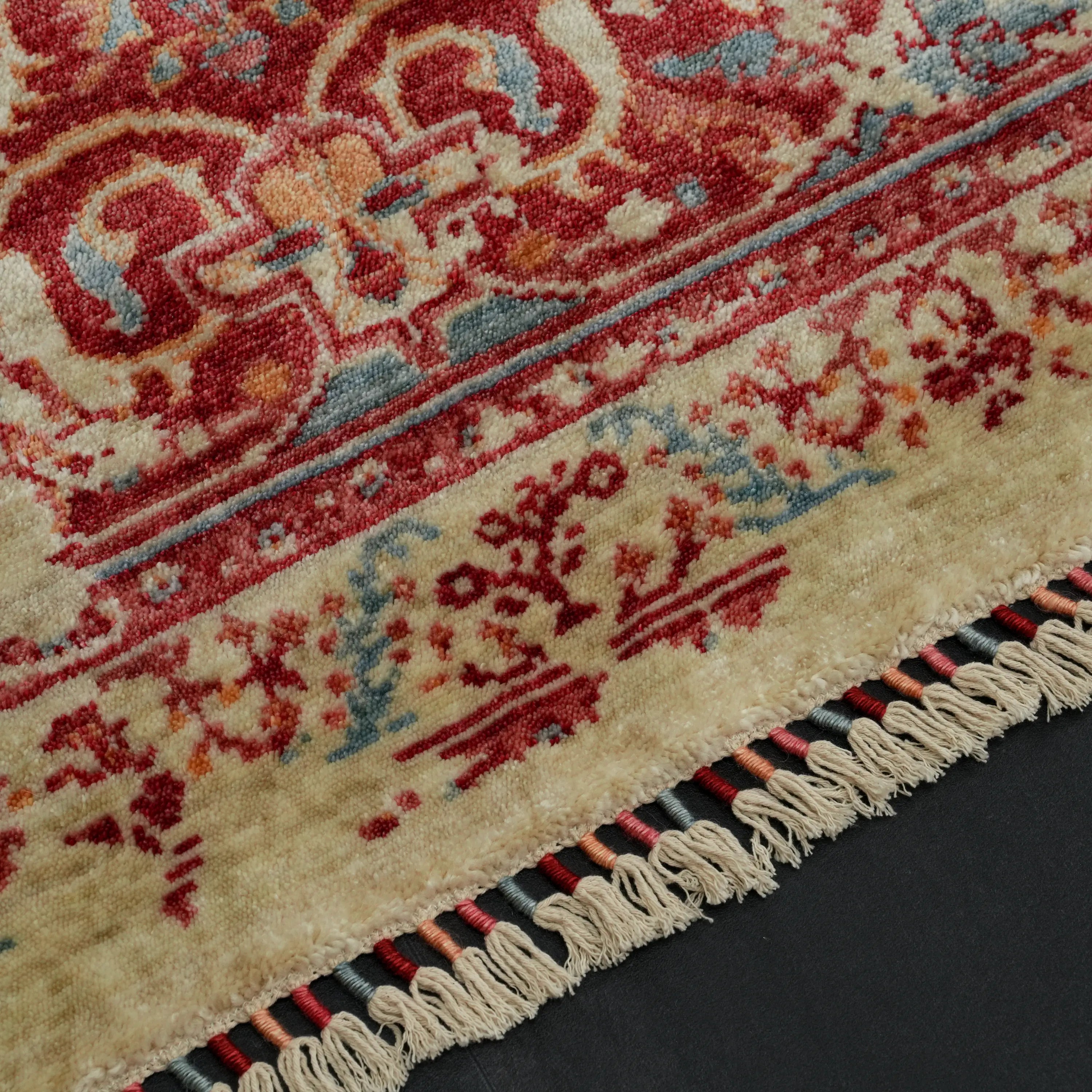 Zade Serisi Vintage Desenli Kırmızı Tencel Tezgah Dokuma Halı