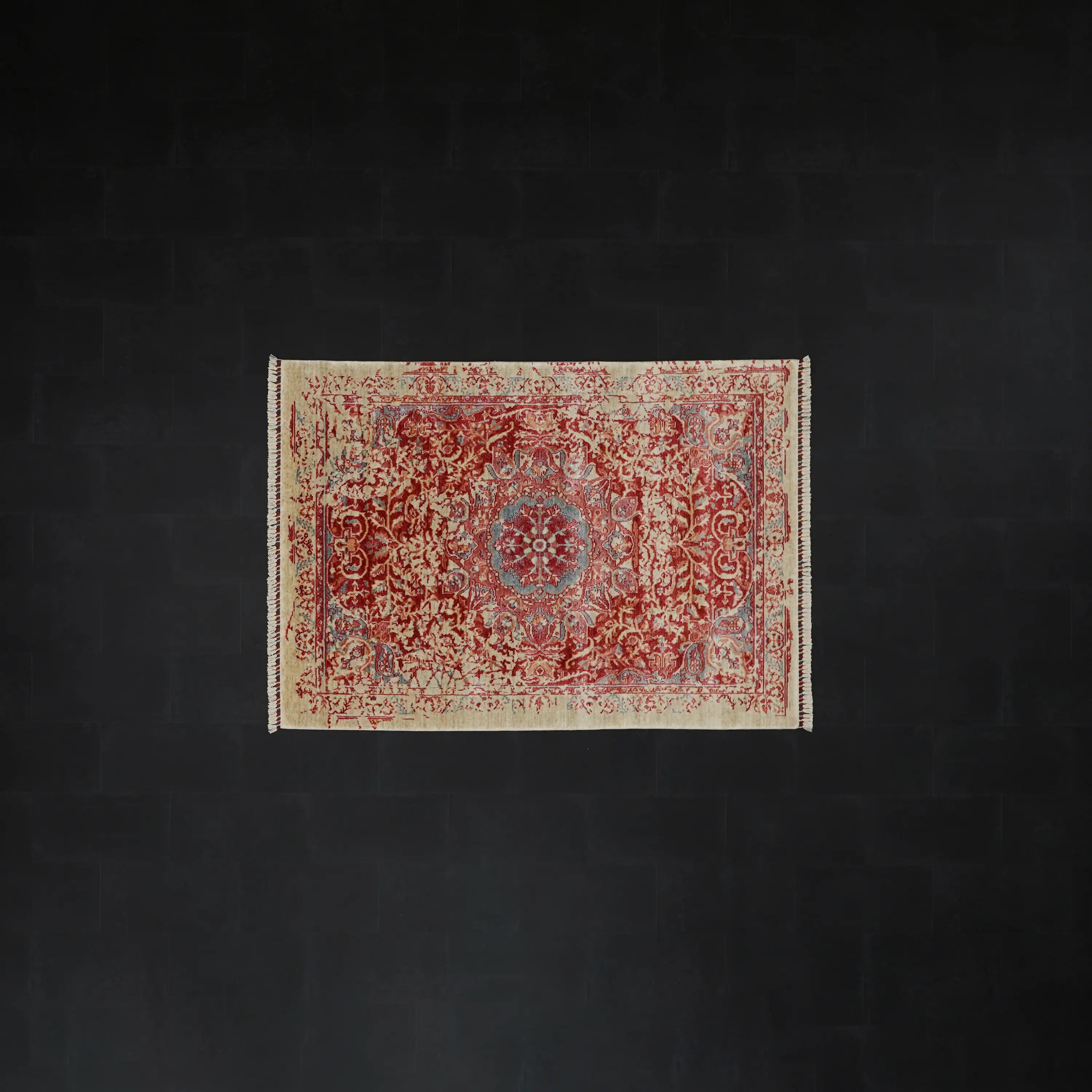 Zade Serisi Vintage Desenli Kırmızı Tencel Tezgah Dokuma Halı