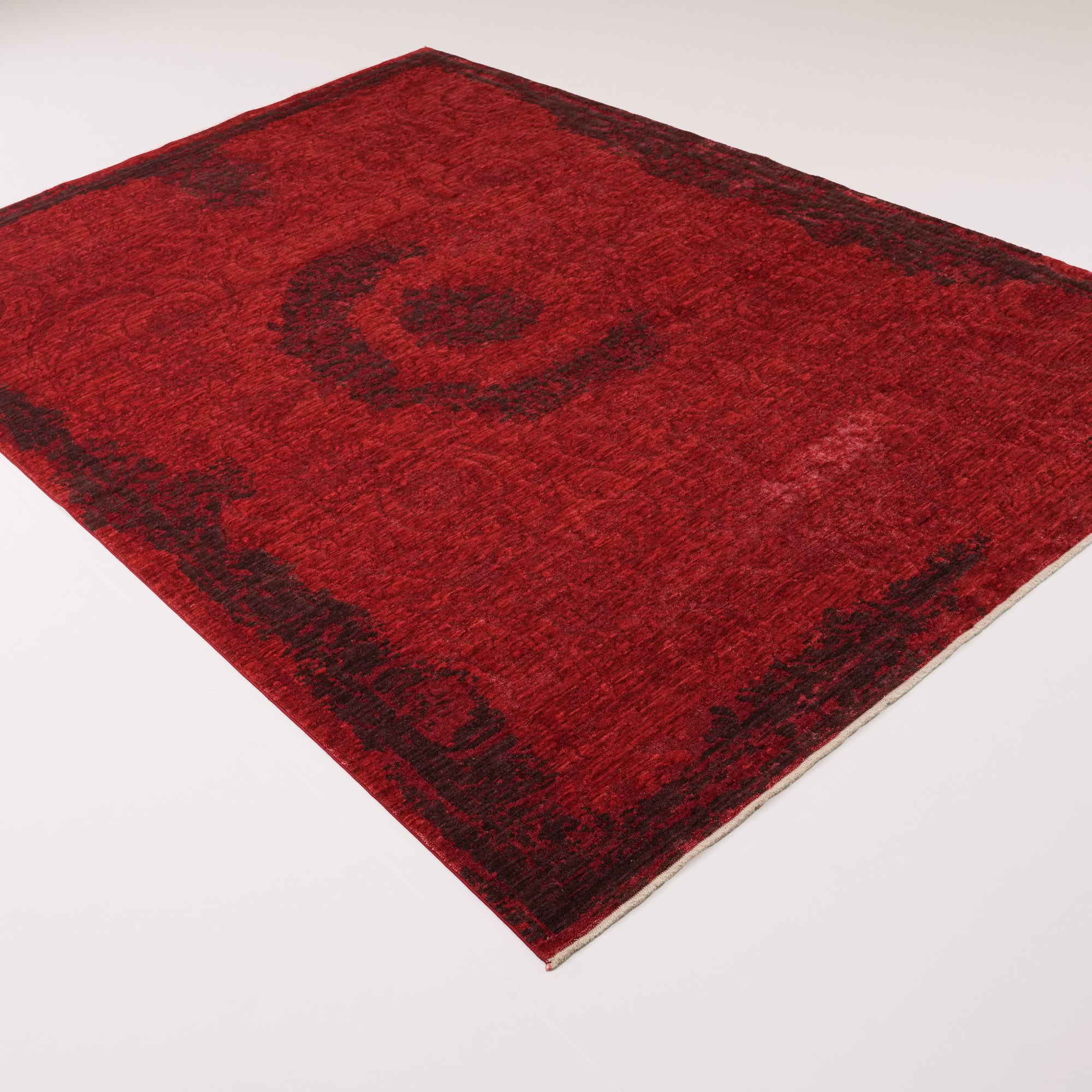 Zade Series Vintage Patterned Red Wool Loom Woven Rug
