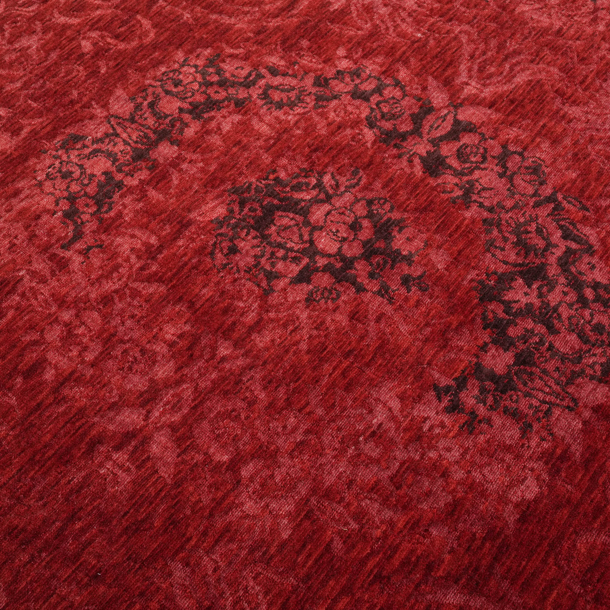 Zade Series Vintage Patterned Red Wool Loom Woven Rug