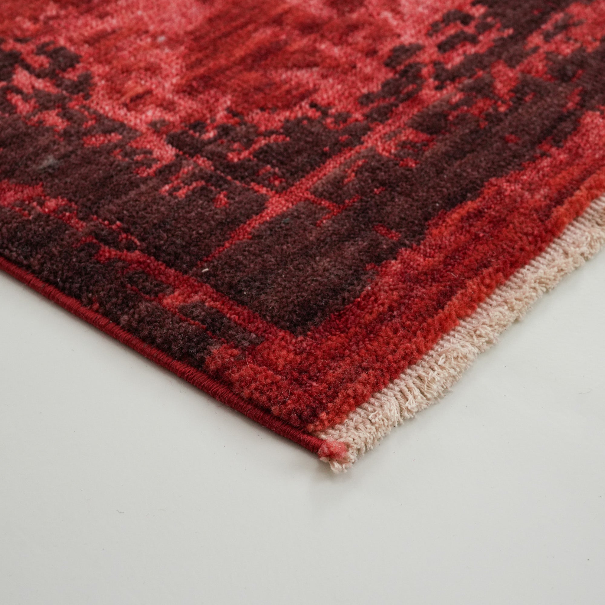 Zade Series Vintage Patterned Red Wool Loom Woven Rug