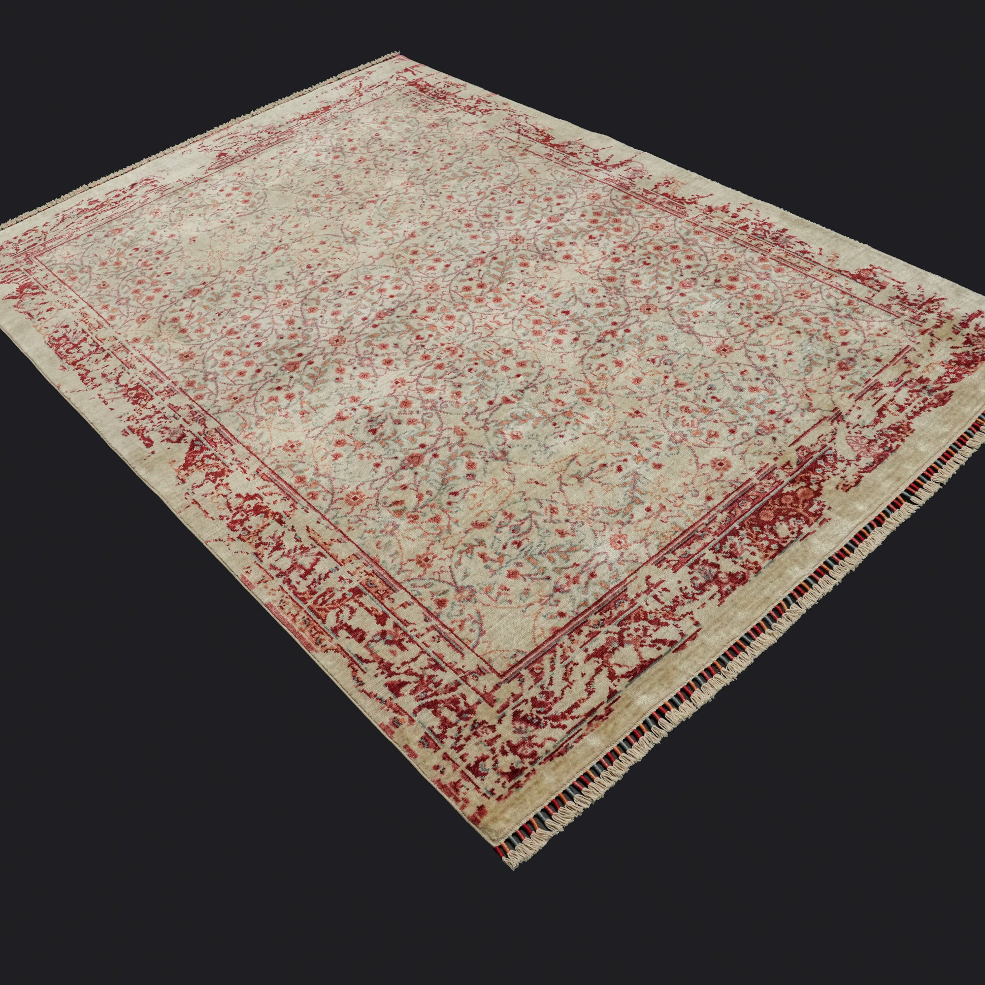 Zade Serisi Vintage Desenli Krem Tezgah Dokuma Doğal Halı