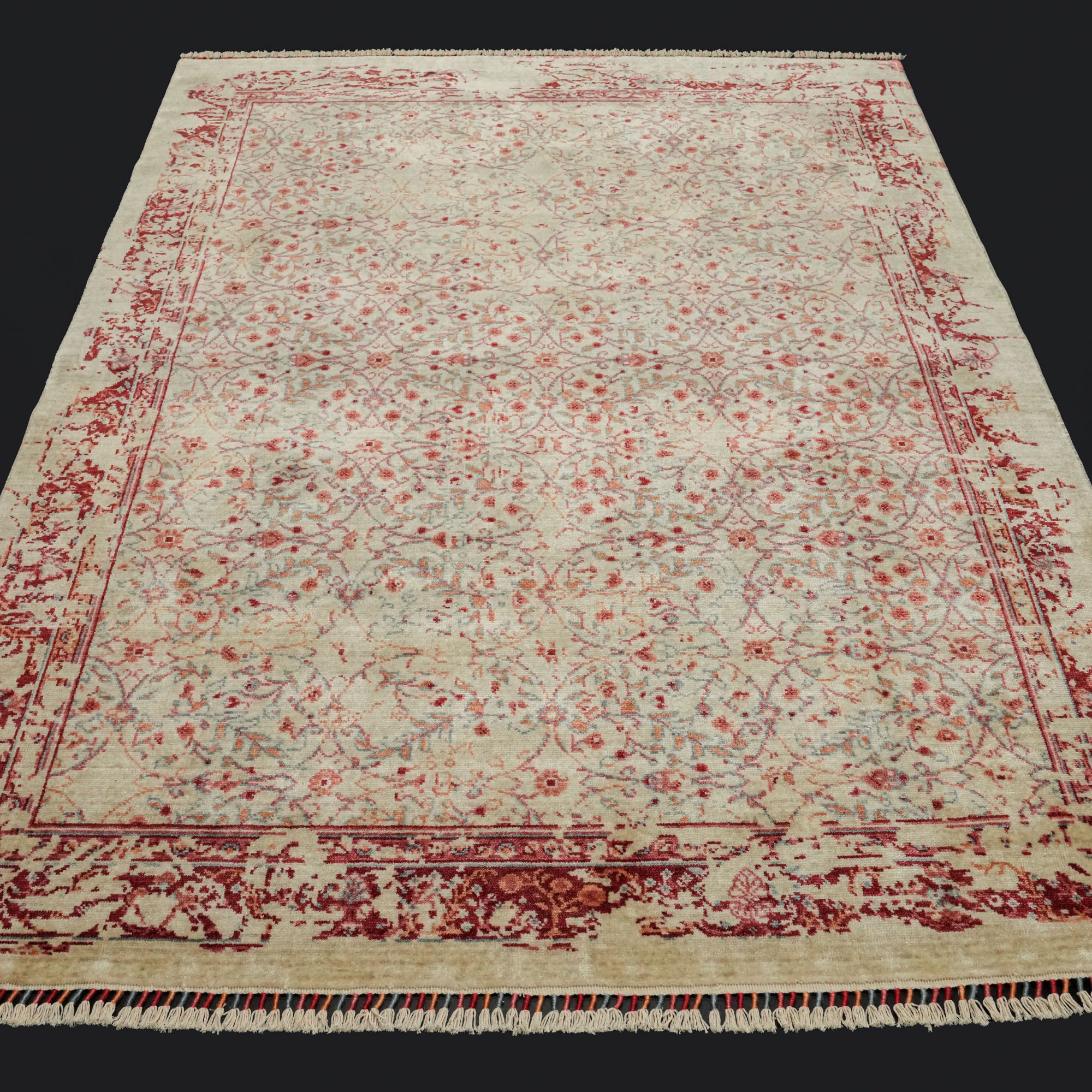 Zade Serisi Vintage Desenli Krem Tezgah Dokuma Doğal Halı