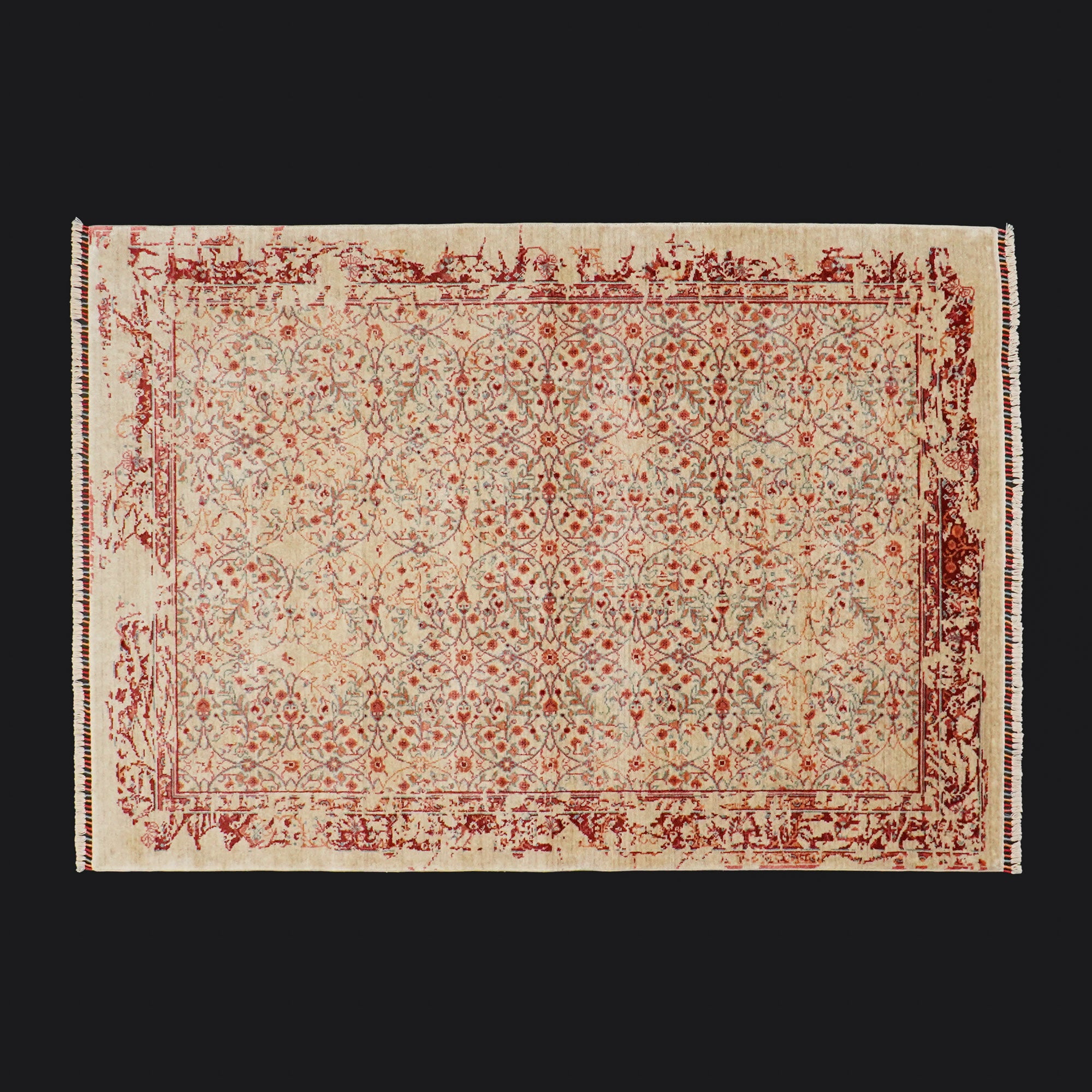 Zade Serisi Vintage Desenli Krem Tezgah Dokuma Doğal Halı