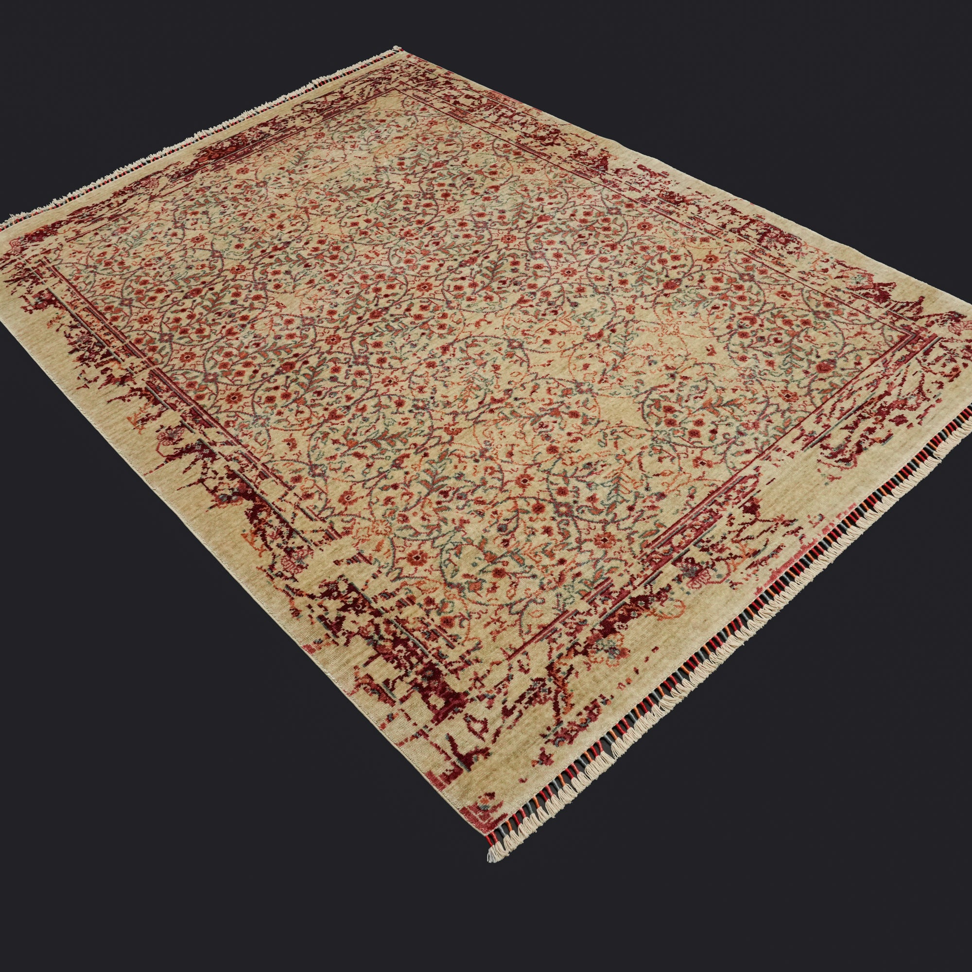 Zade Serisi Vintage Desenli Krem Tezgah Dokuma Doğal Halı