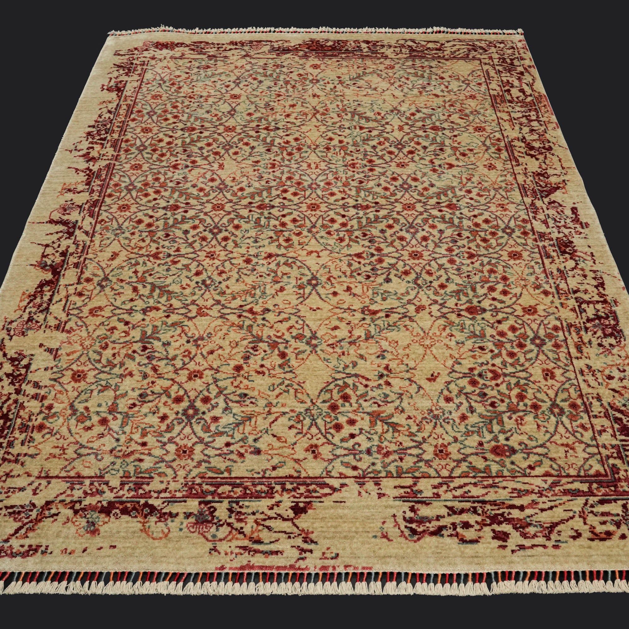 Zade Serisi Vintage Desenli Krem Tezgah Dokuma Doğal Halı