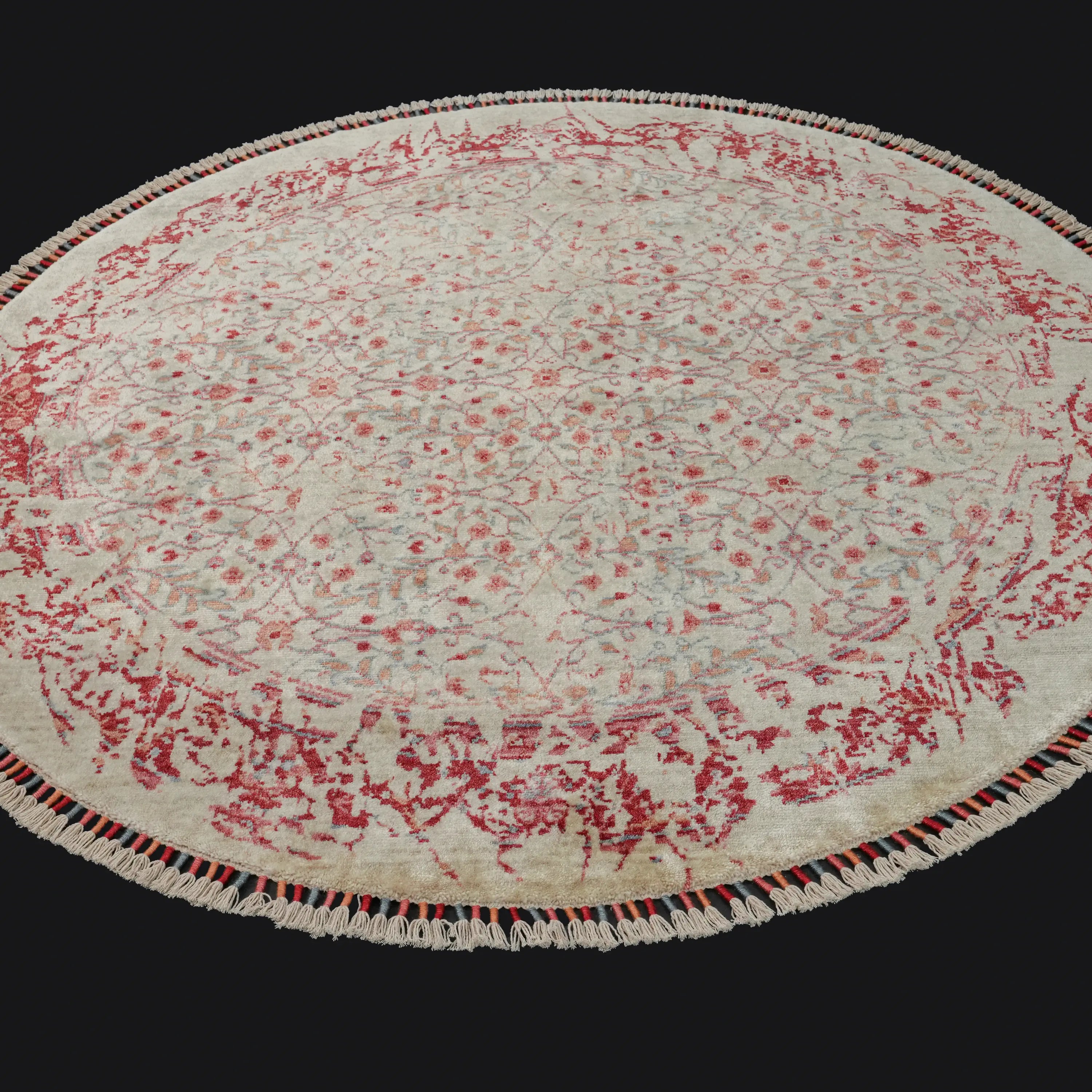 Zade Serisi Vintage Desenli Krem Tezgah Dokuma Doğal Yuvarlak Halı