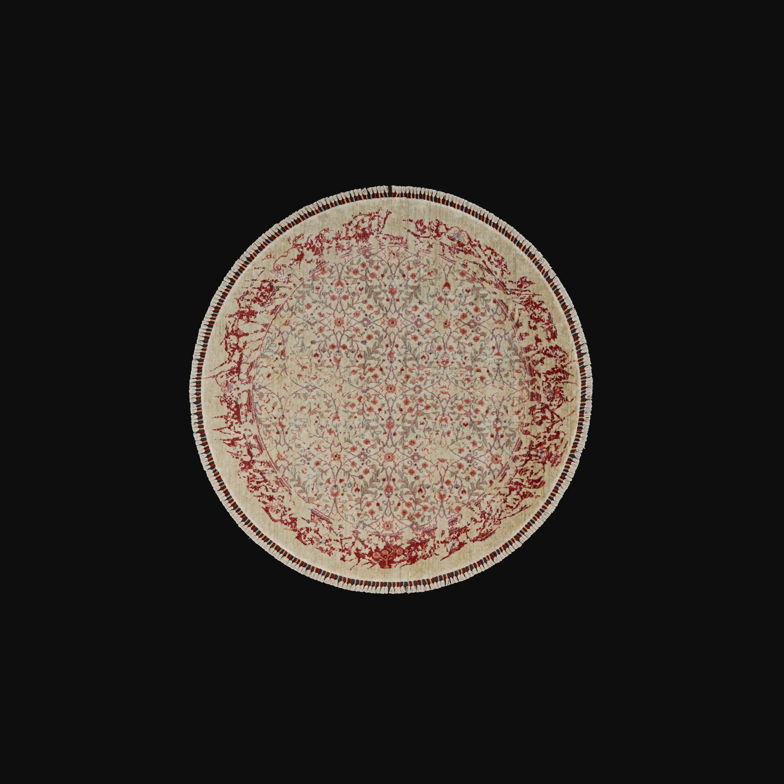 Zade Serisi Vintage Desenli Krem Tezgah Dokuma Doğal Yuvarlak Halı