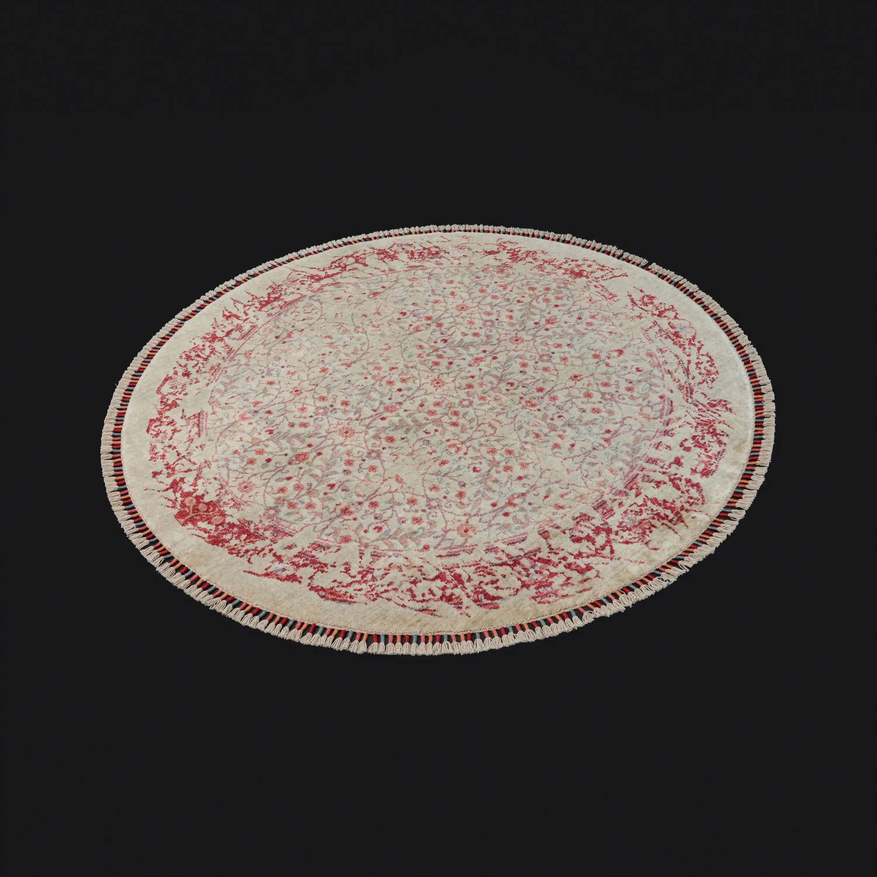 Zade Serisi Vintage Desenli Krem Tezgah Dokuma Doğal Yuvarlak Halı