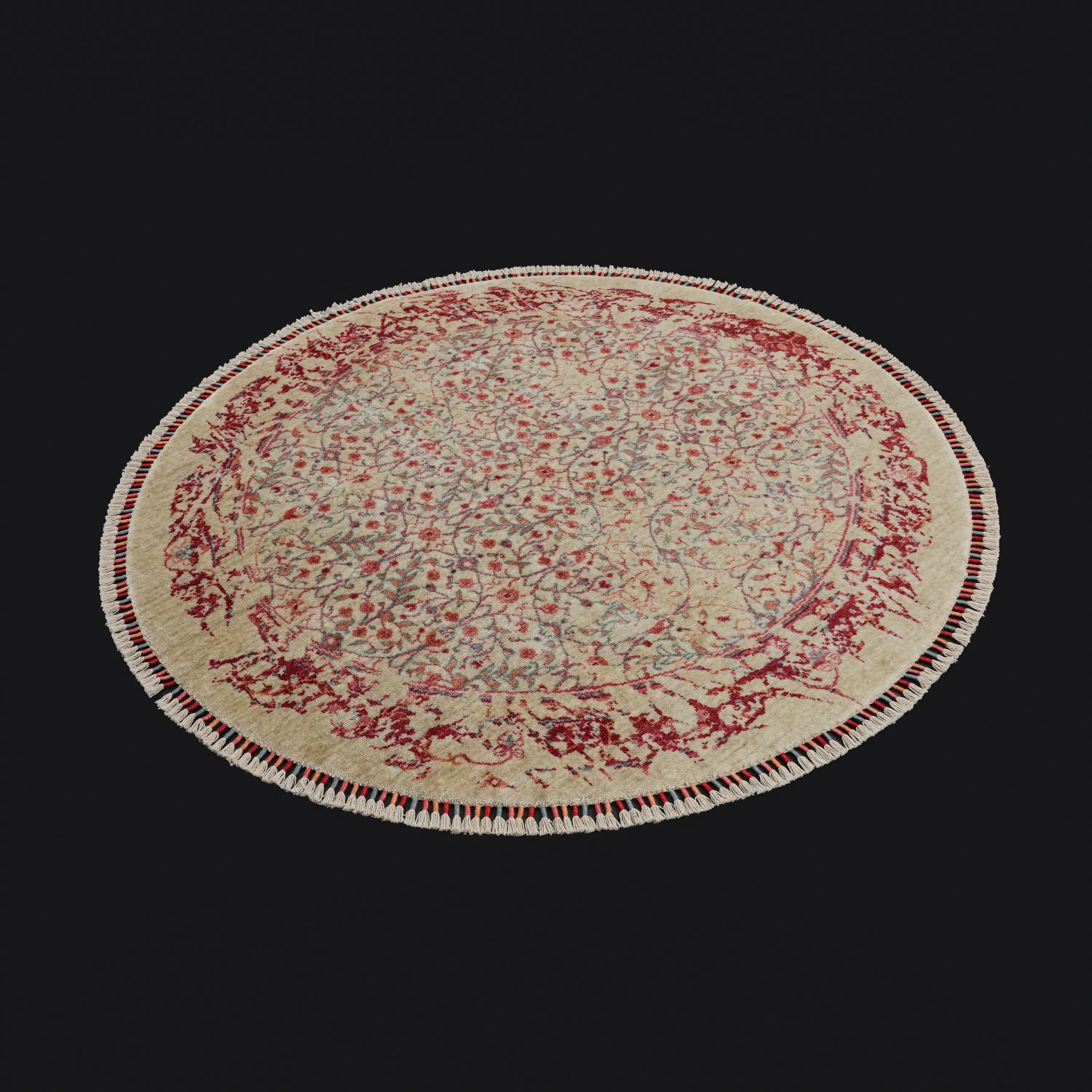 Zade Serisi Vintage Desenli Krem Tezgah Dokuma Doğal Yuvarlak Halı