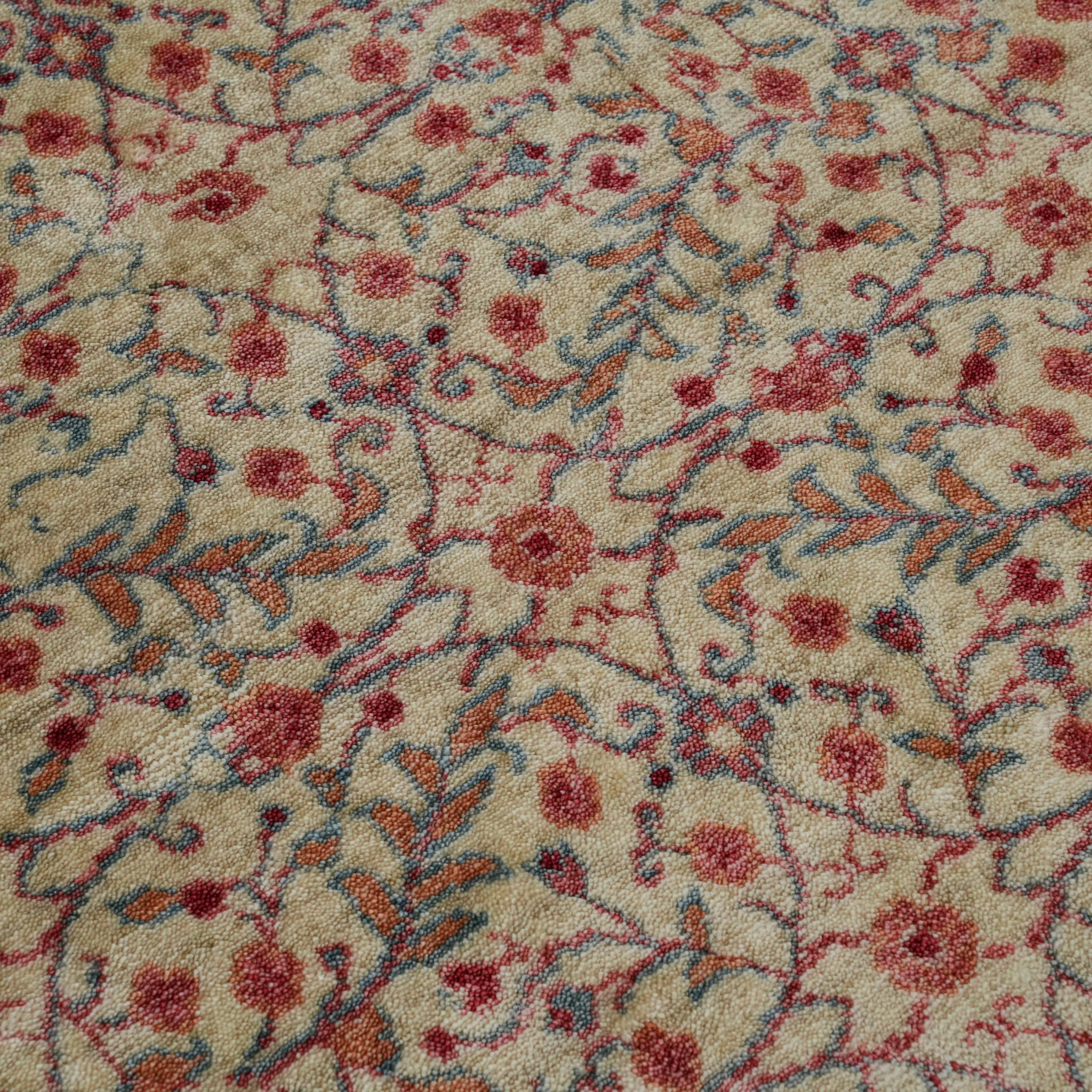 Zade Serisi Vintage Desenli Krem Tezgah Dokuma Doğal Yuvarlak Halı