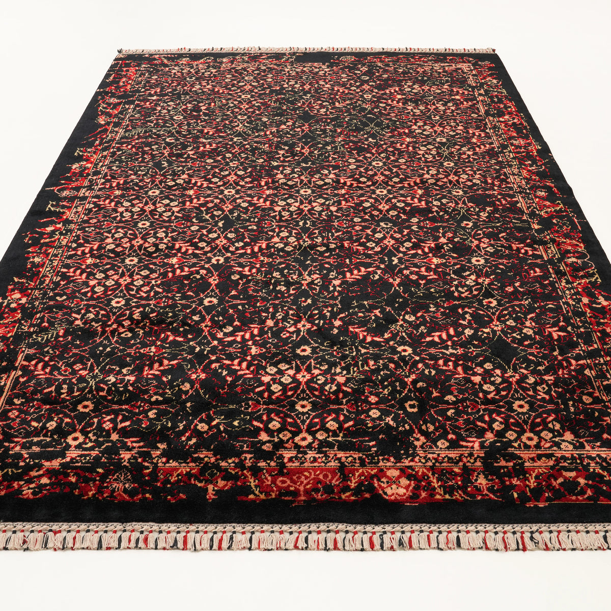 Navy Vintage-Pattern Loom-Woven Tencel® Rug, Zade Series