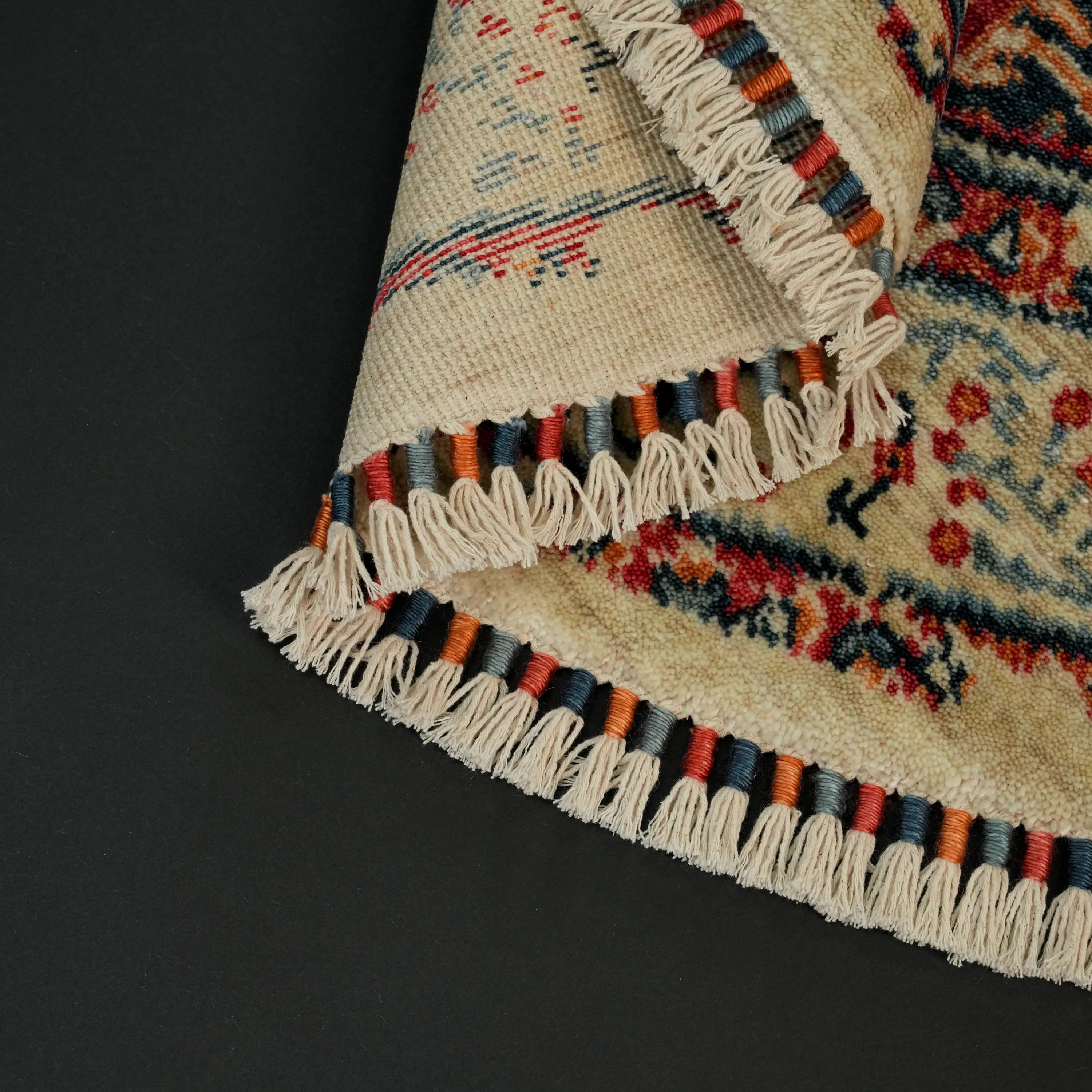 Zade Series Vintage Patterned Blue Tencel Loom Woven Rug