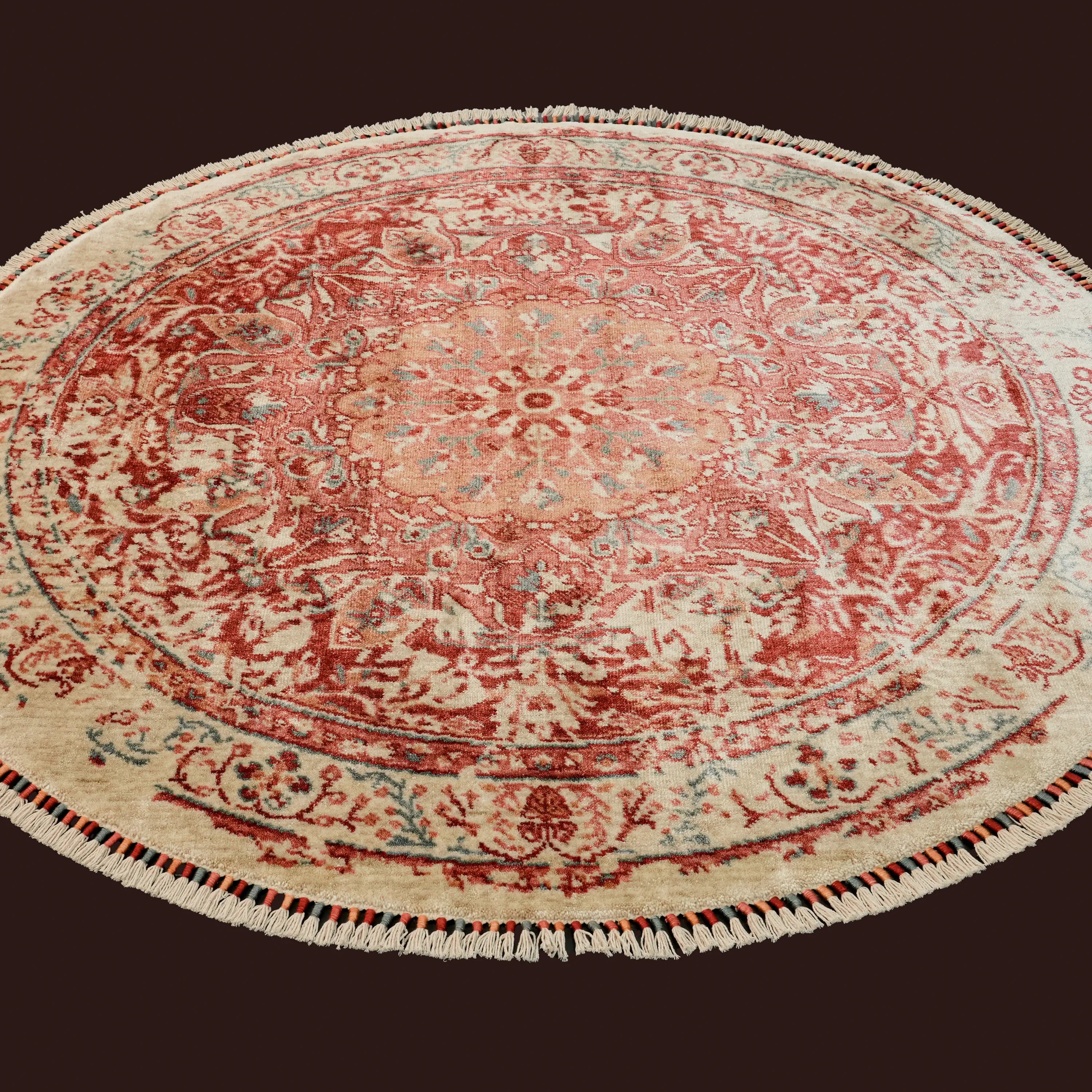 Zade Serisi Vintage Desenli Yuvarlak Kırmızı Tezgah Dokuma Halı