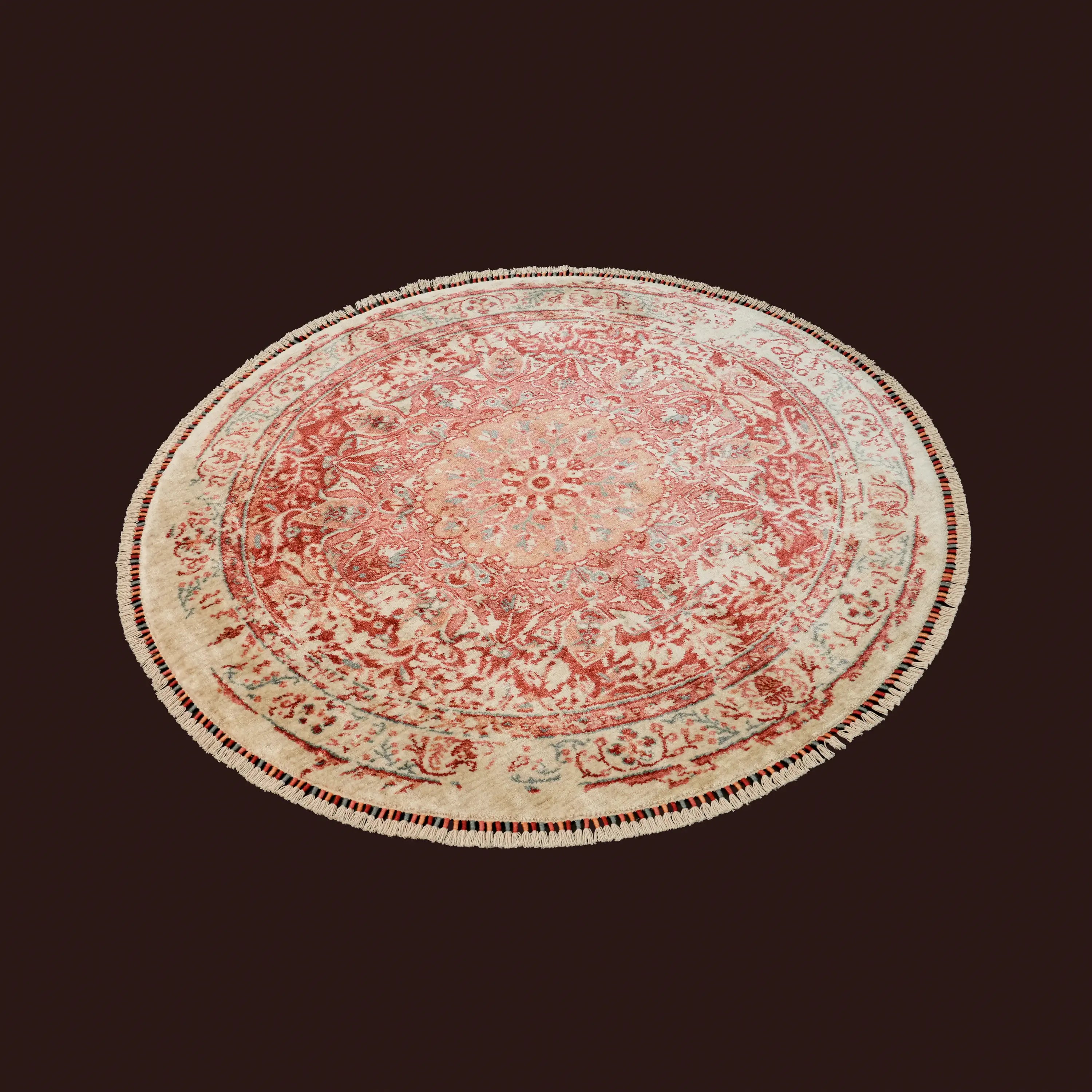 Zade Series Vintage Patterned Round Red Loom Woven Rug