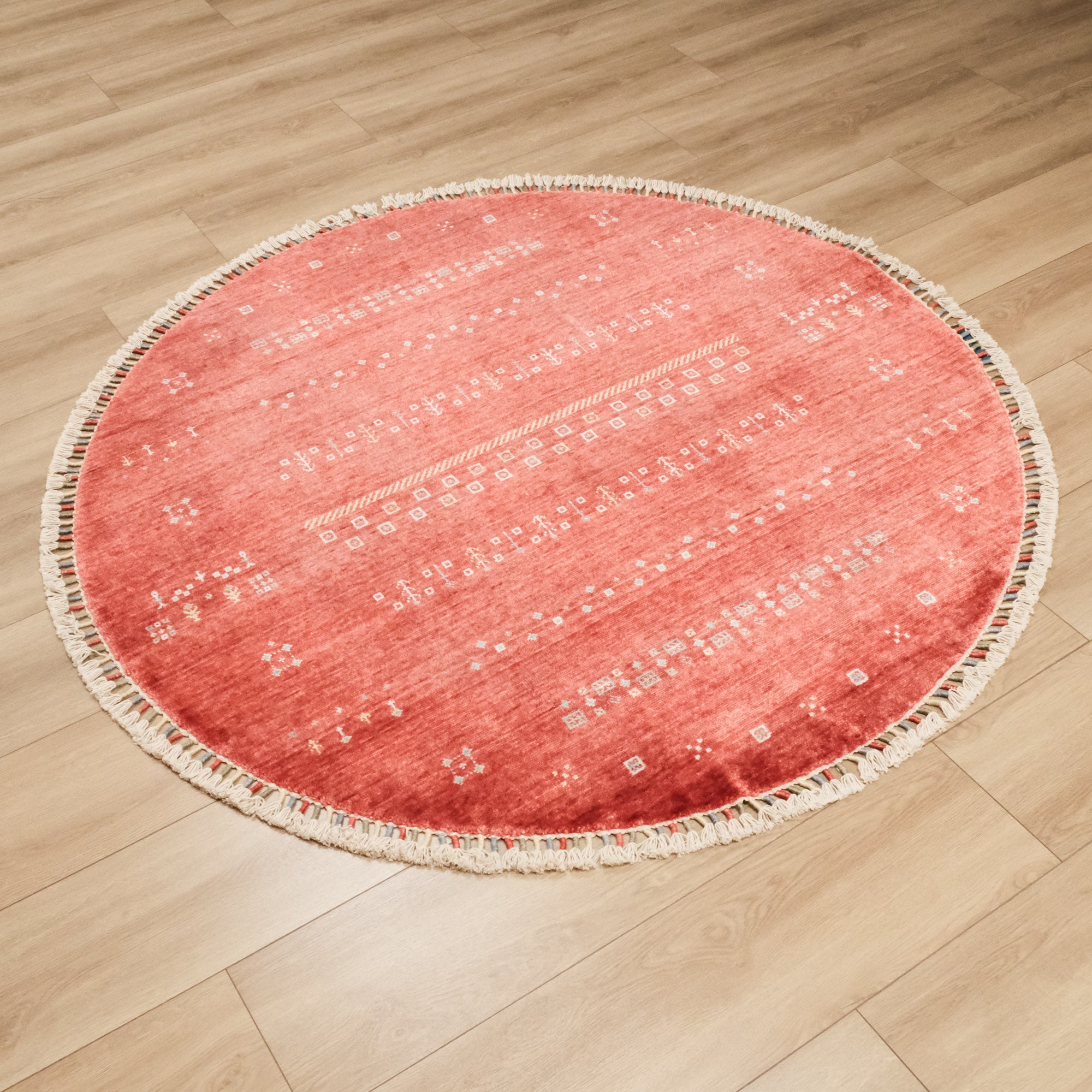 Eco Carpet Zara Anatolian Patterned Red Round Bamboo Carpet
