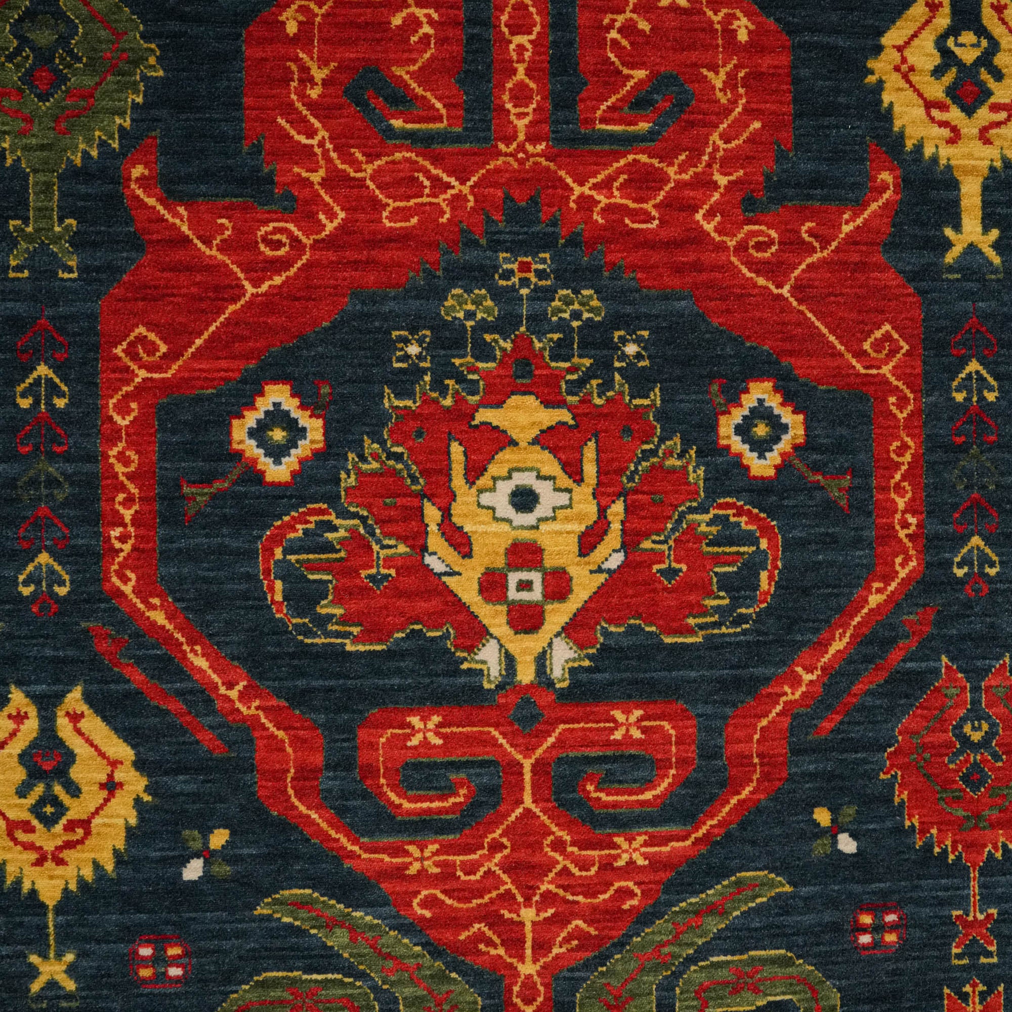 Zara Serisi Anadolu Desenli Lacivert Yün Tezgah Dokuma Halı