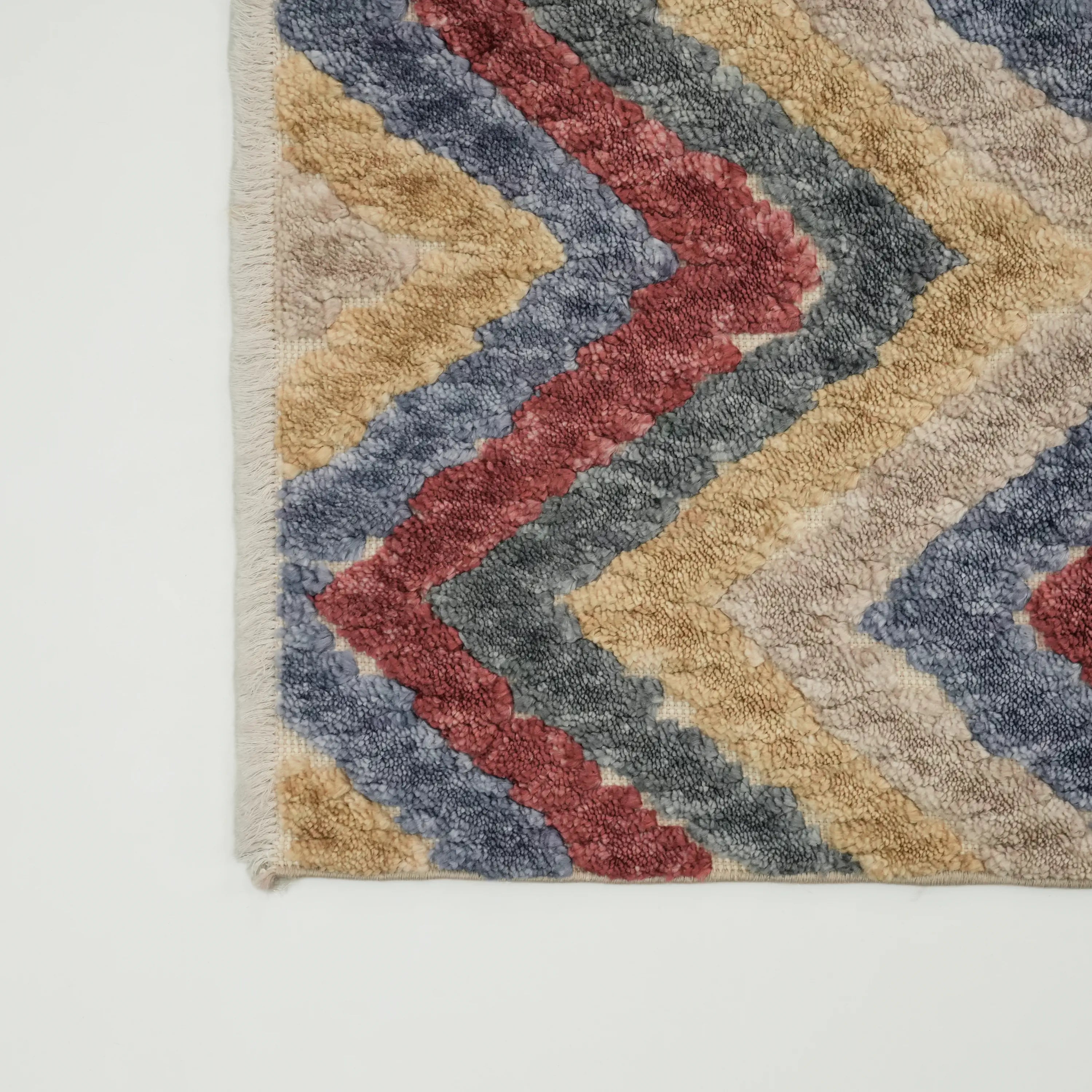 Zara Series Geometric Patterned Colorful Tencel Loom Woven Rug
