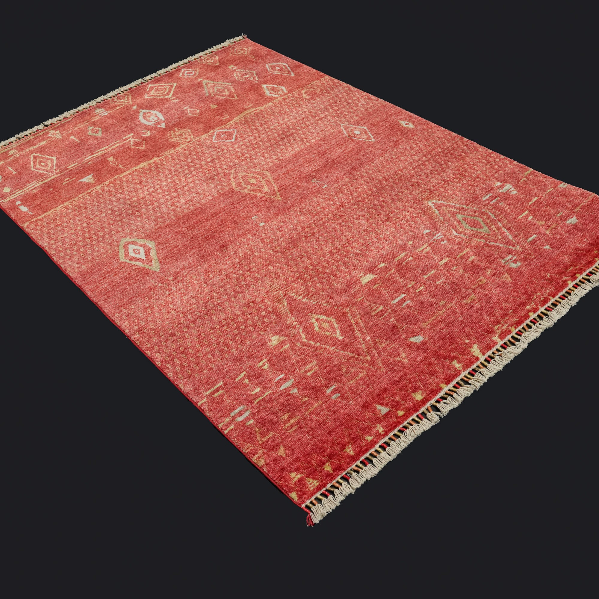 Zara Serisi İskandinav Desenli Kırmızı Tencel Tezgah Dokuma Halı