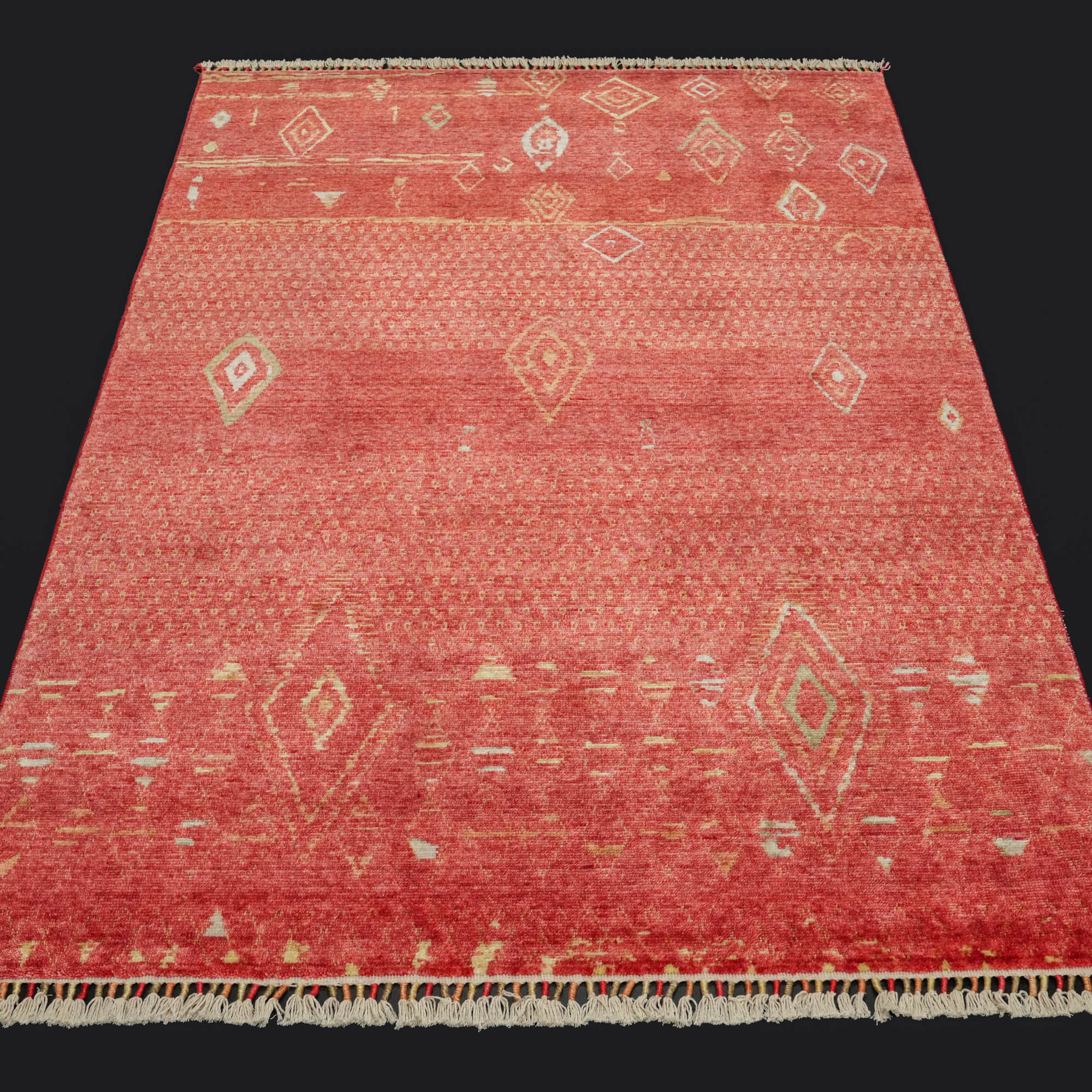 Zara Serisi İskandinav Desenli Kırmızı Tencel Tezgah Dokuma Halı