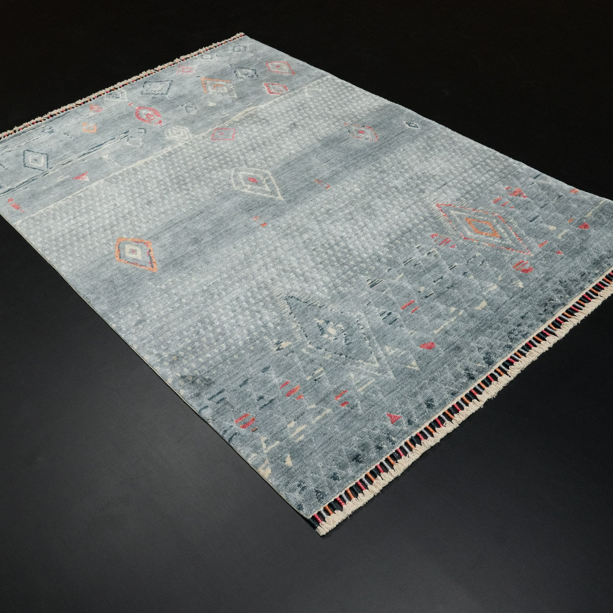 Zara Serisi İskandinav Desenli Mavi Tezgah Dokuma Halı