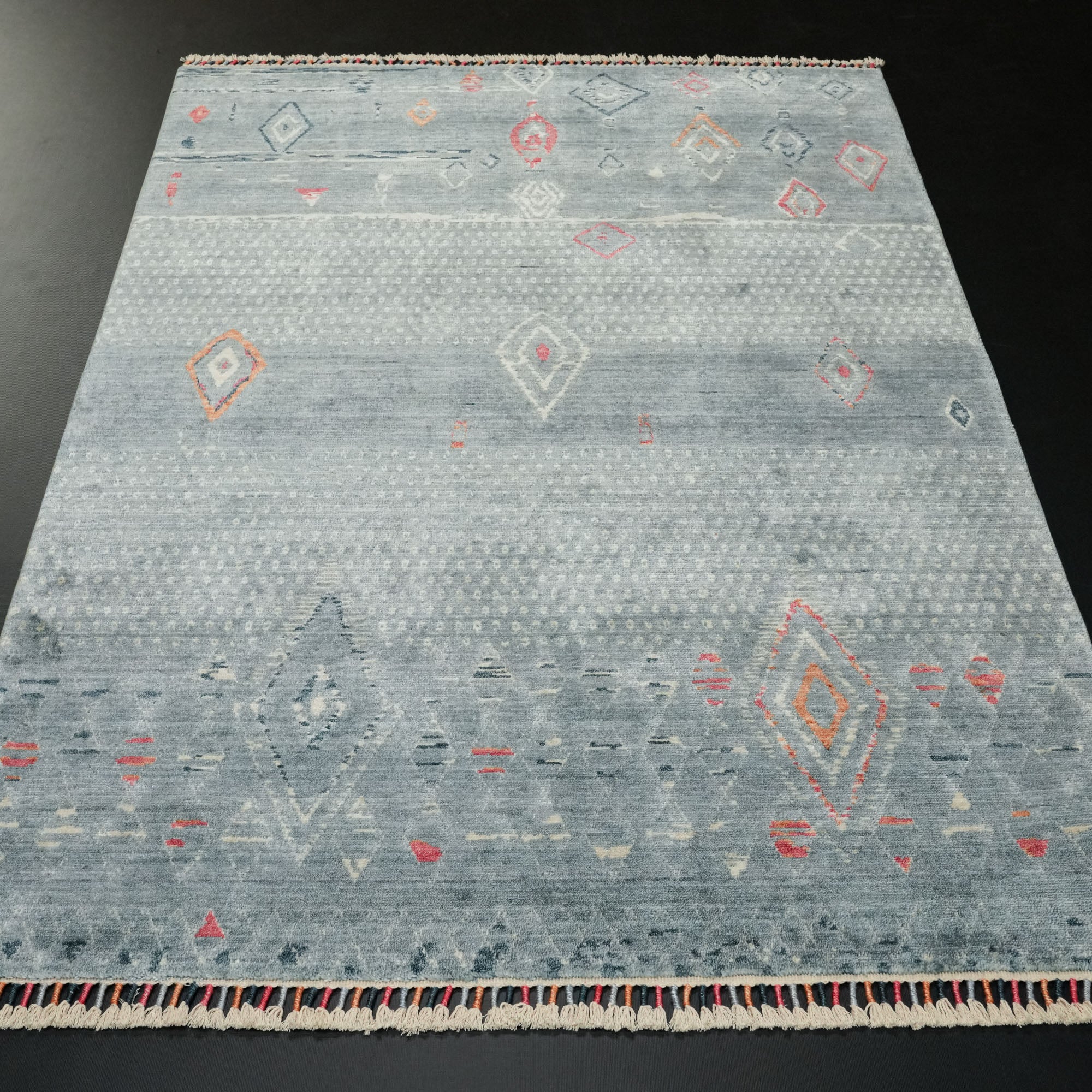 Zara Serisi İskandinav Desenli Mavi Tezgah Dokuma Halı