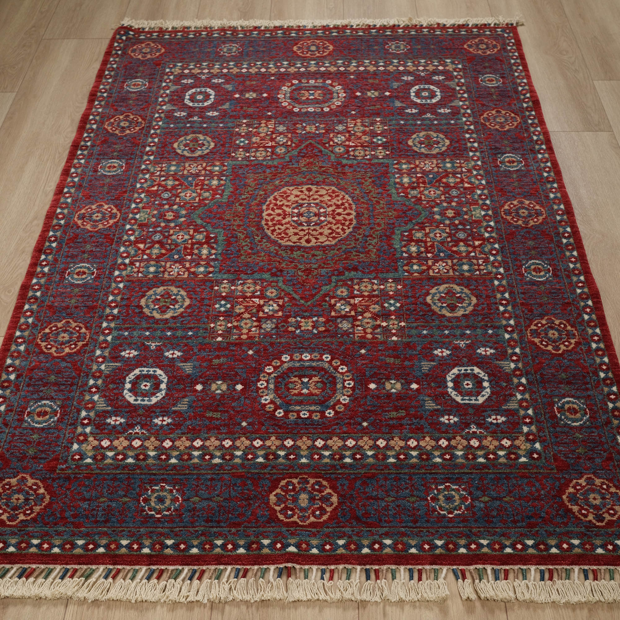 Zara Serisi Memlük Desenli Kırmızı Yün Halı