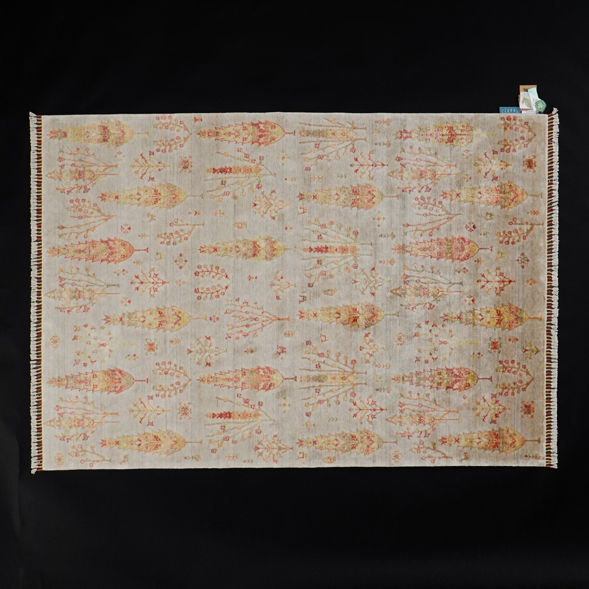 Zara Series Authentic Patterned Cream Bamboo Carpet