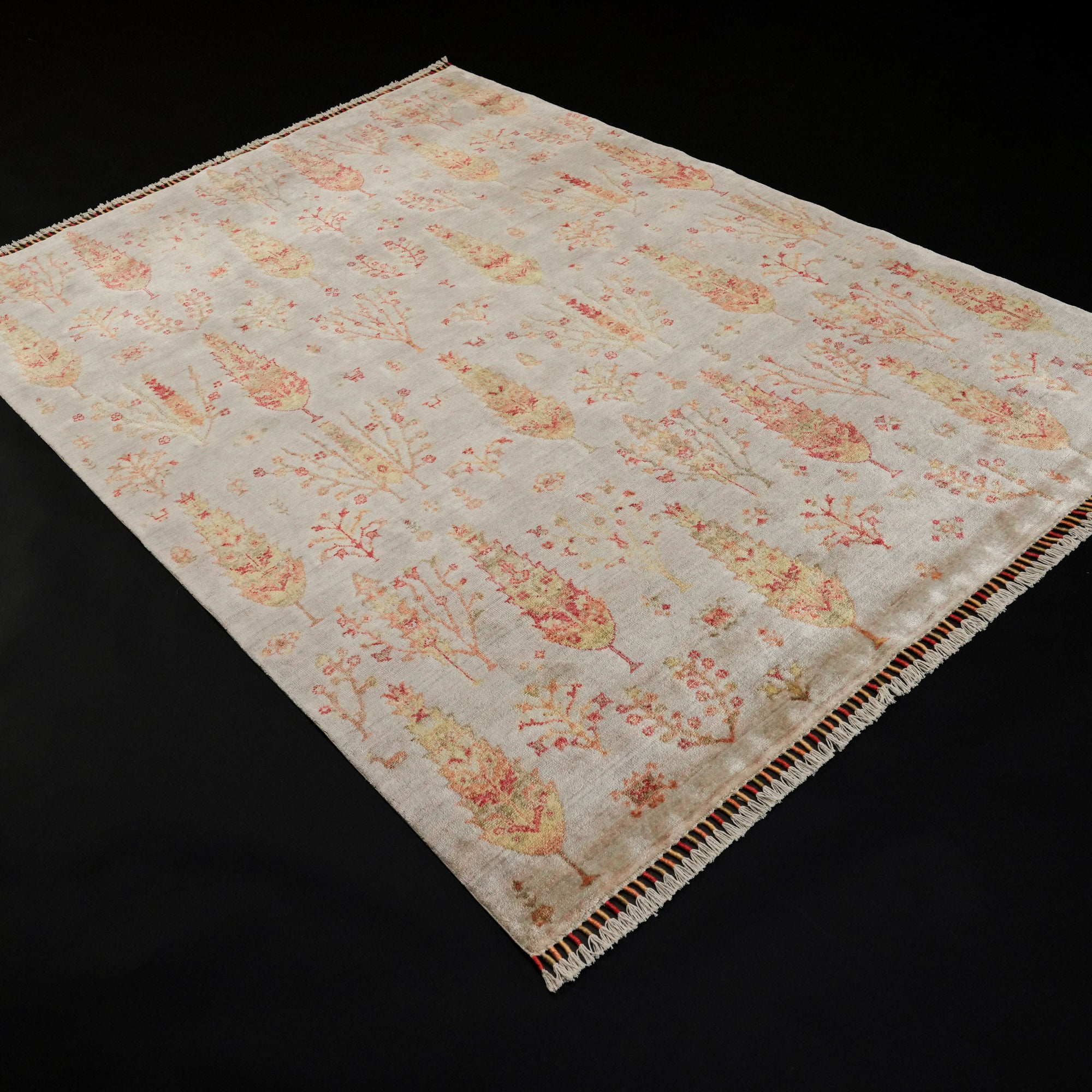 Zara Series Authentic Patterned Cream Bamboo Carpet