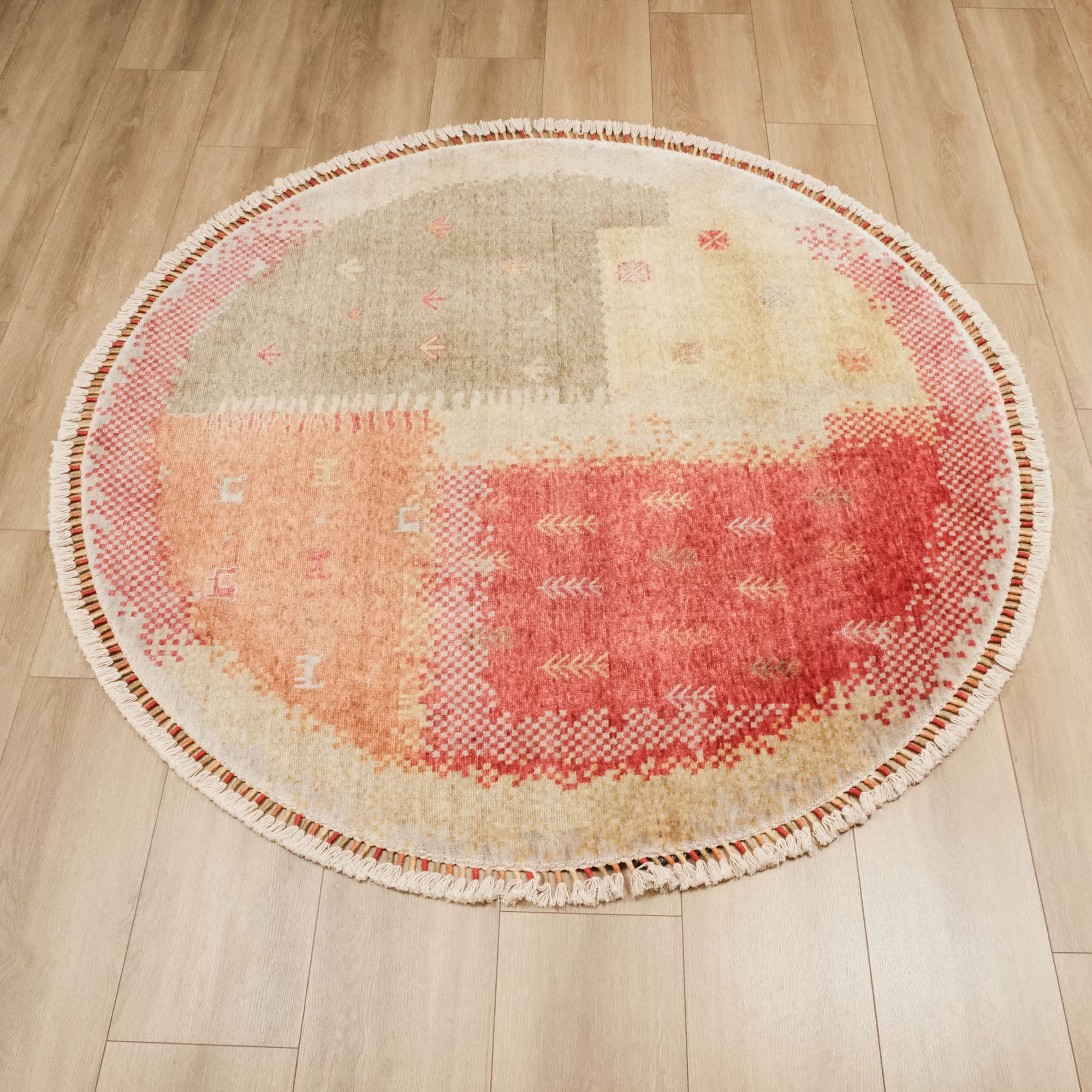 Zara Serisi Patchwork Desenli Yuvarlak Tezgah Dokuma Halı