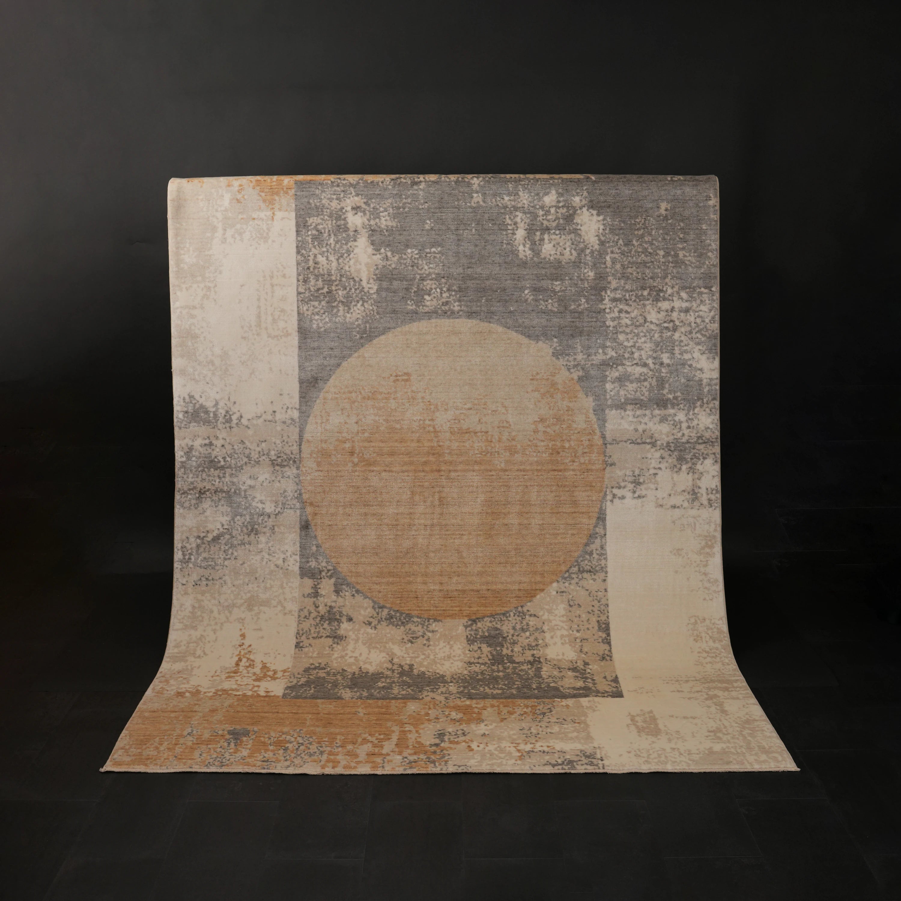 Zima Series Geometric Patterned Gray Natural Tencel Loom Woven Rug