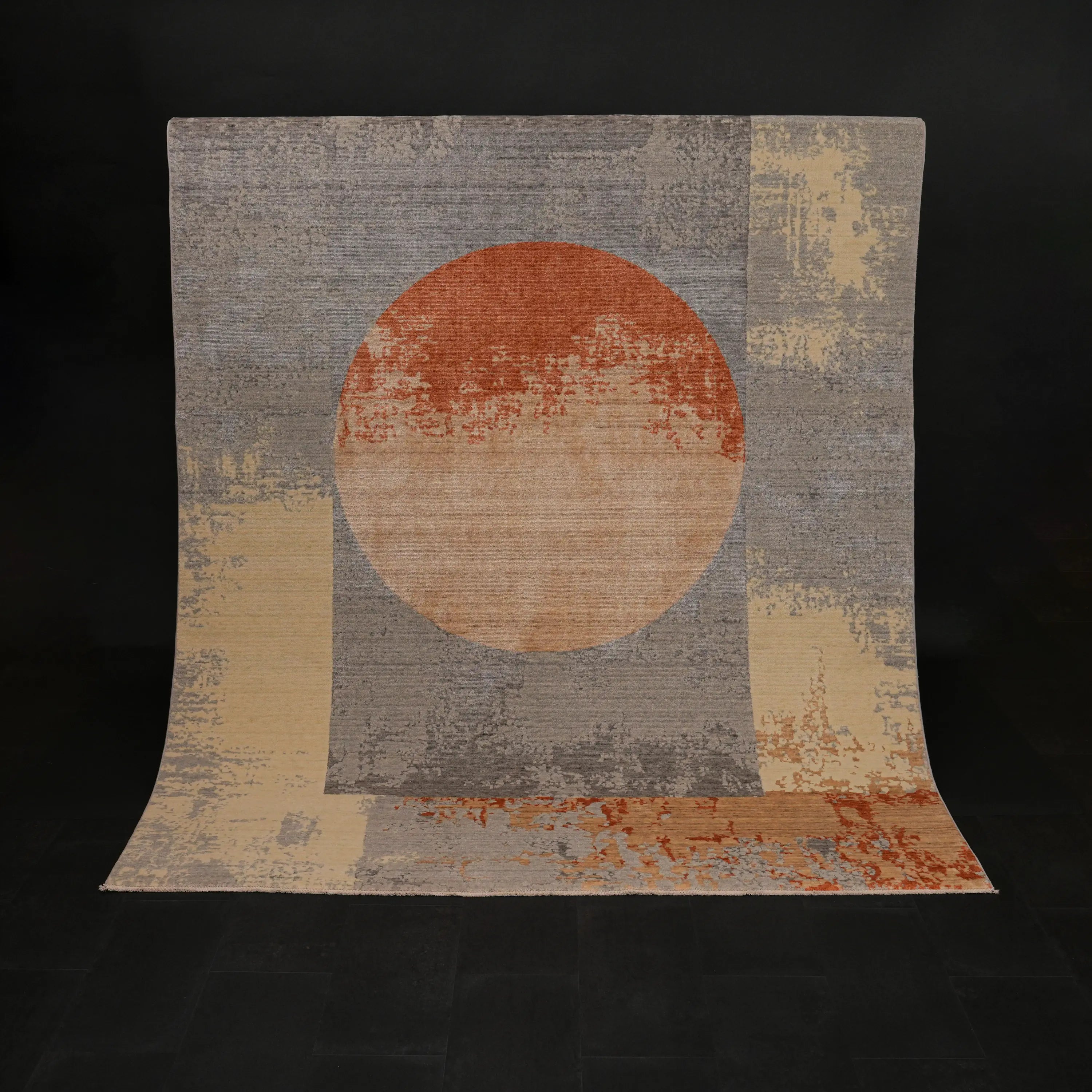 Zima Serisi Geometrik Desenli Gri Tezgah Dokuma Doğal Halı