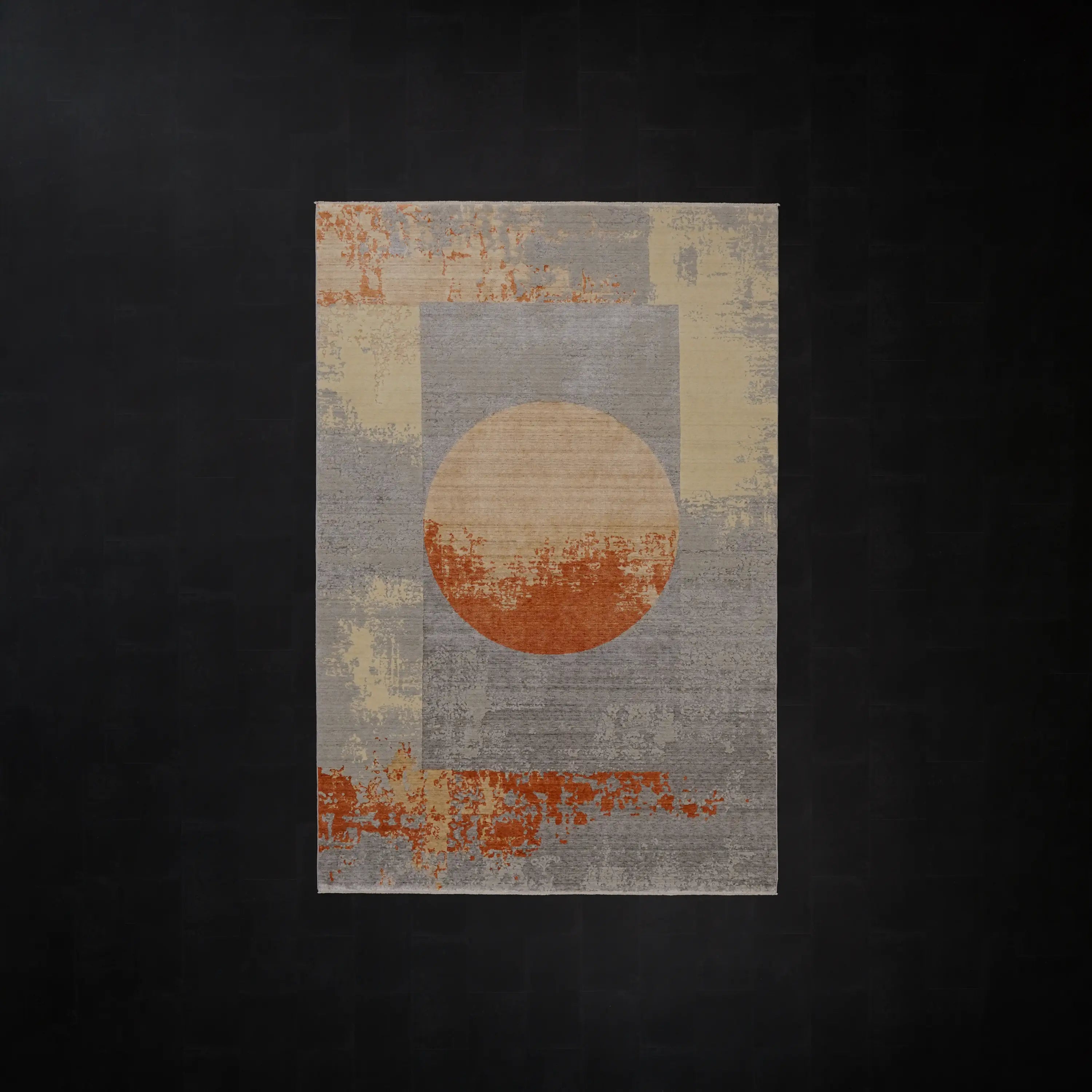 Zima Serisi Geometrik Desenli Gri Tezgah Dokuma Doğal Halı